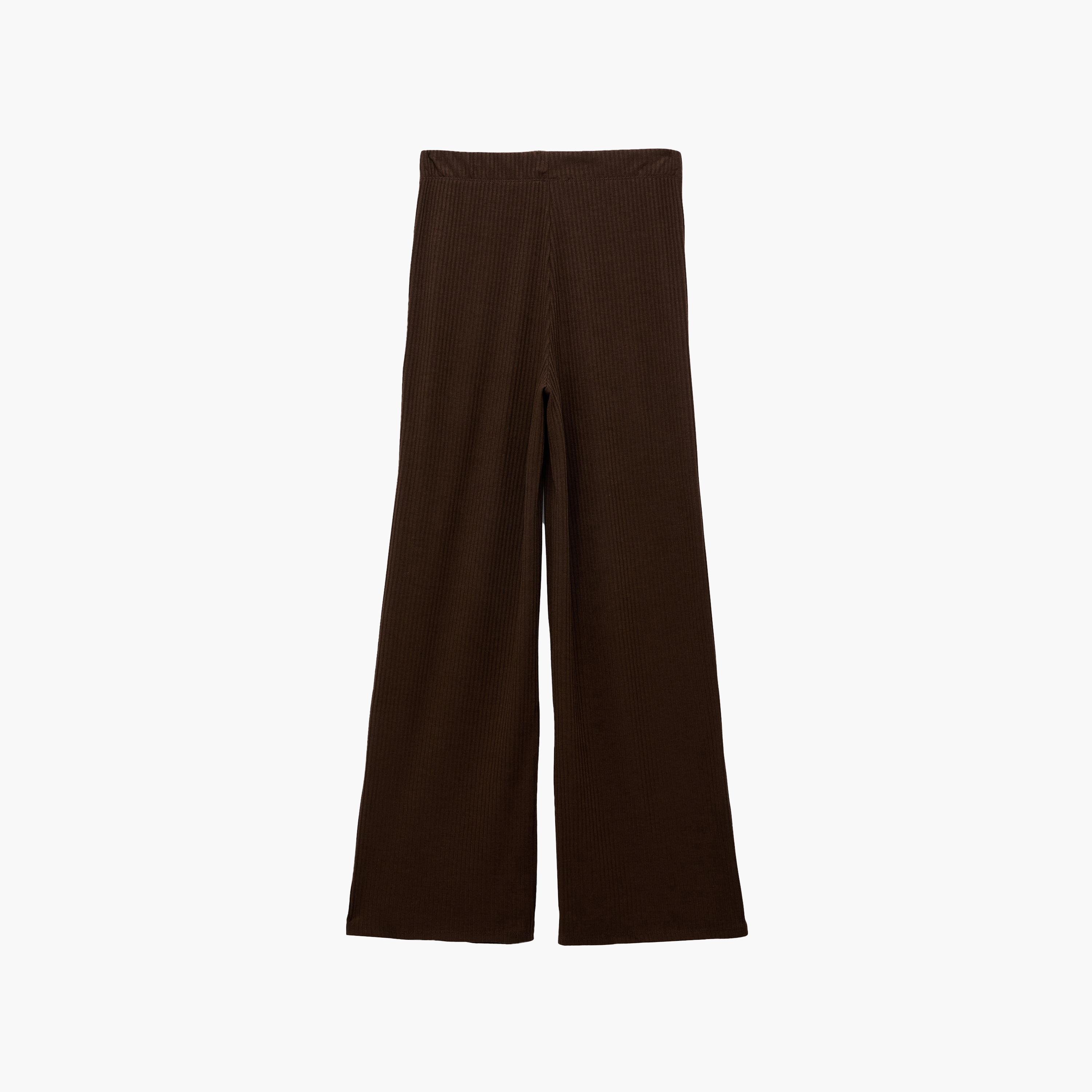 بنطلون نسائي واسع الساق بقماش "تيكستشرد" بارز بلون بني من كوتون-women-clothing-bottoms-trousers-image-7