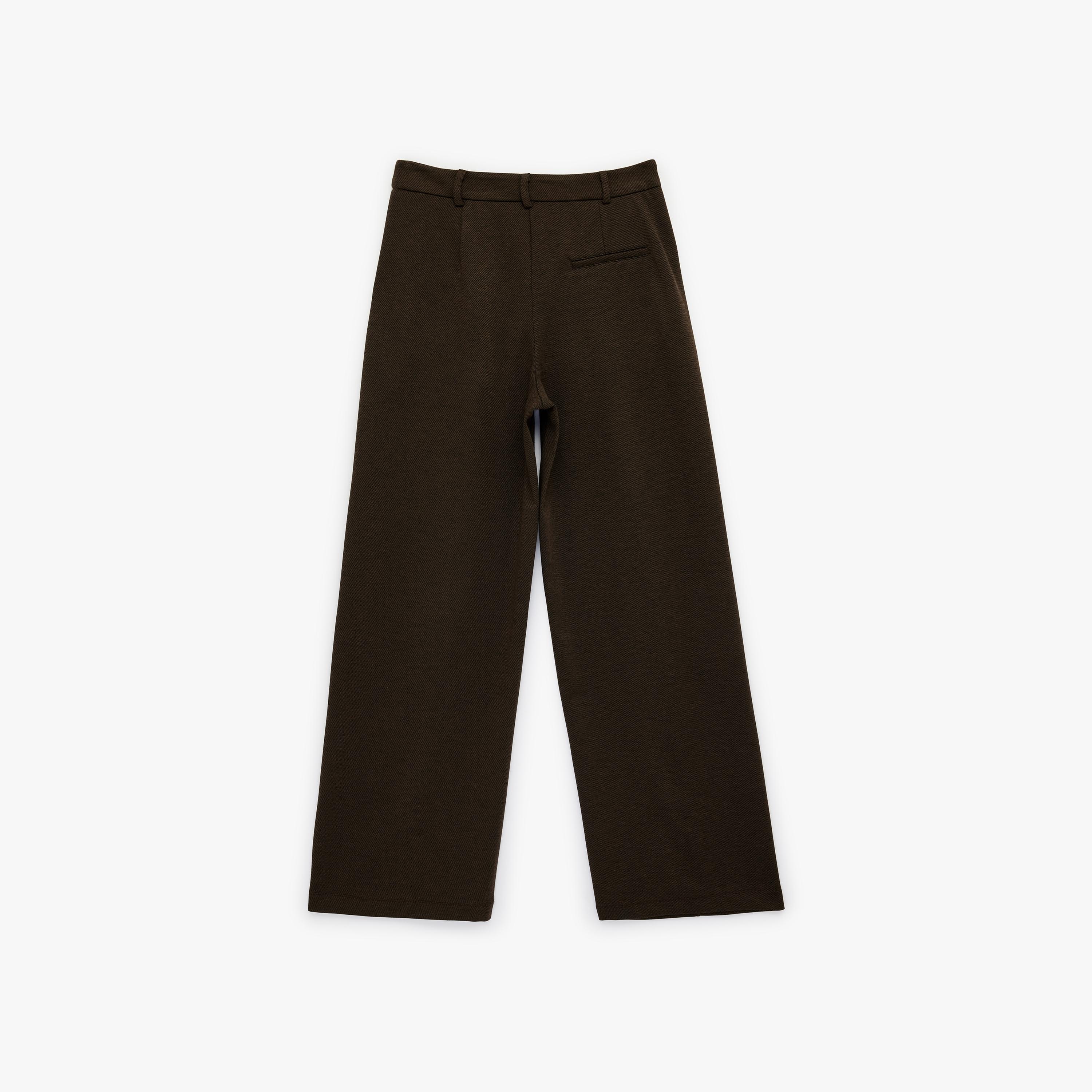 بنطلون نسائي قصة مستقيمة سادة بزر وسحاب بلون بني من كوتون-women-clothing-bottoms-trousers-image-5