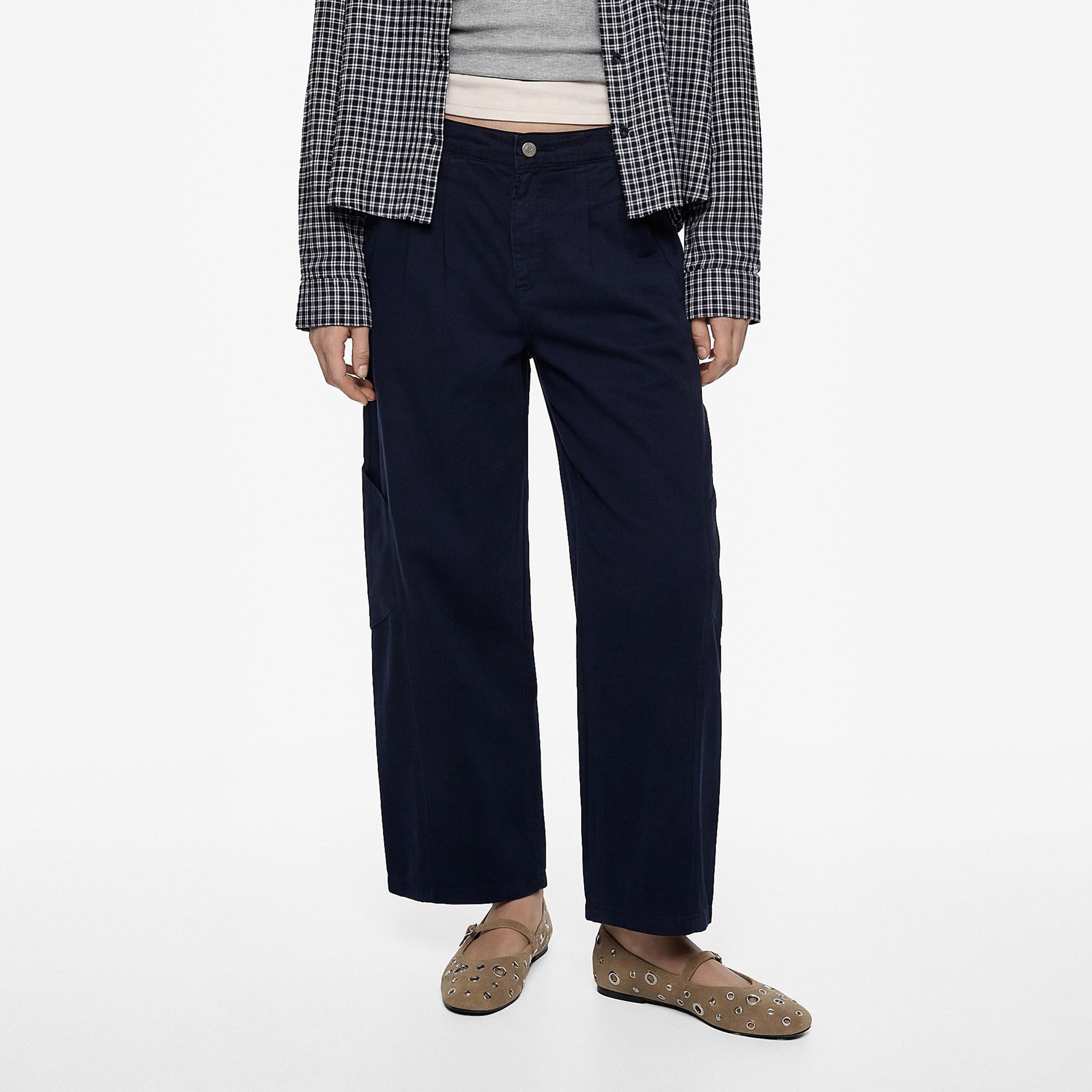 KOTON Plain Cotton Button and Zip Fly Barrel Women's Trousers-women-clothing-bottoms-trousers-image-1