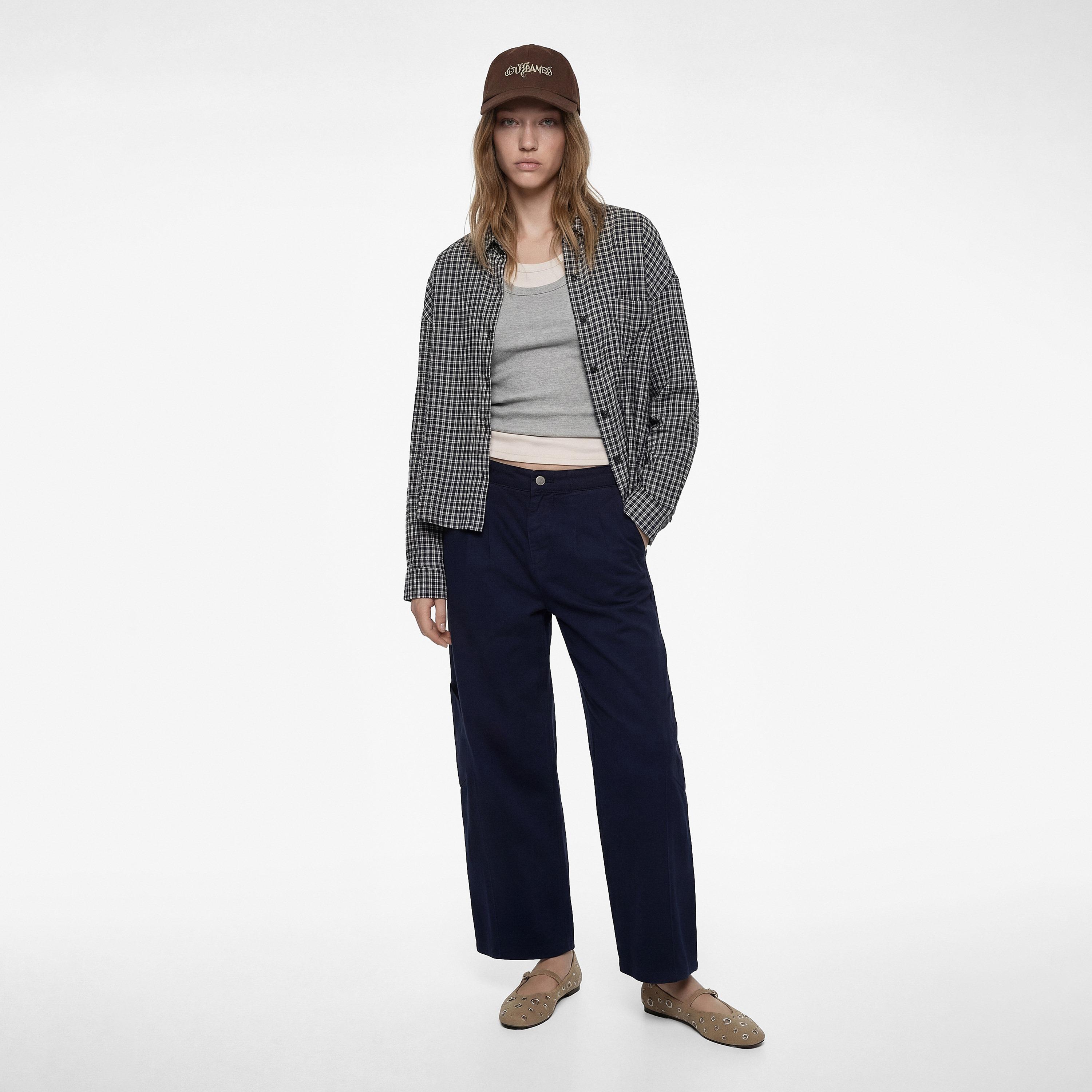 KOTON Plain Cotton Button and Zip Fly Barrel Women's Trousers-women-clothing-bottoms-trousers-image-2