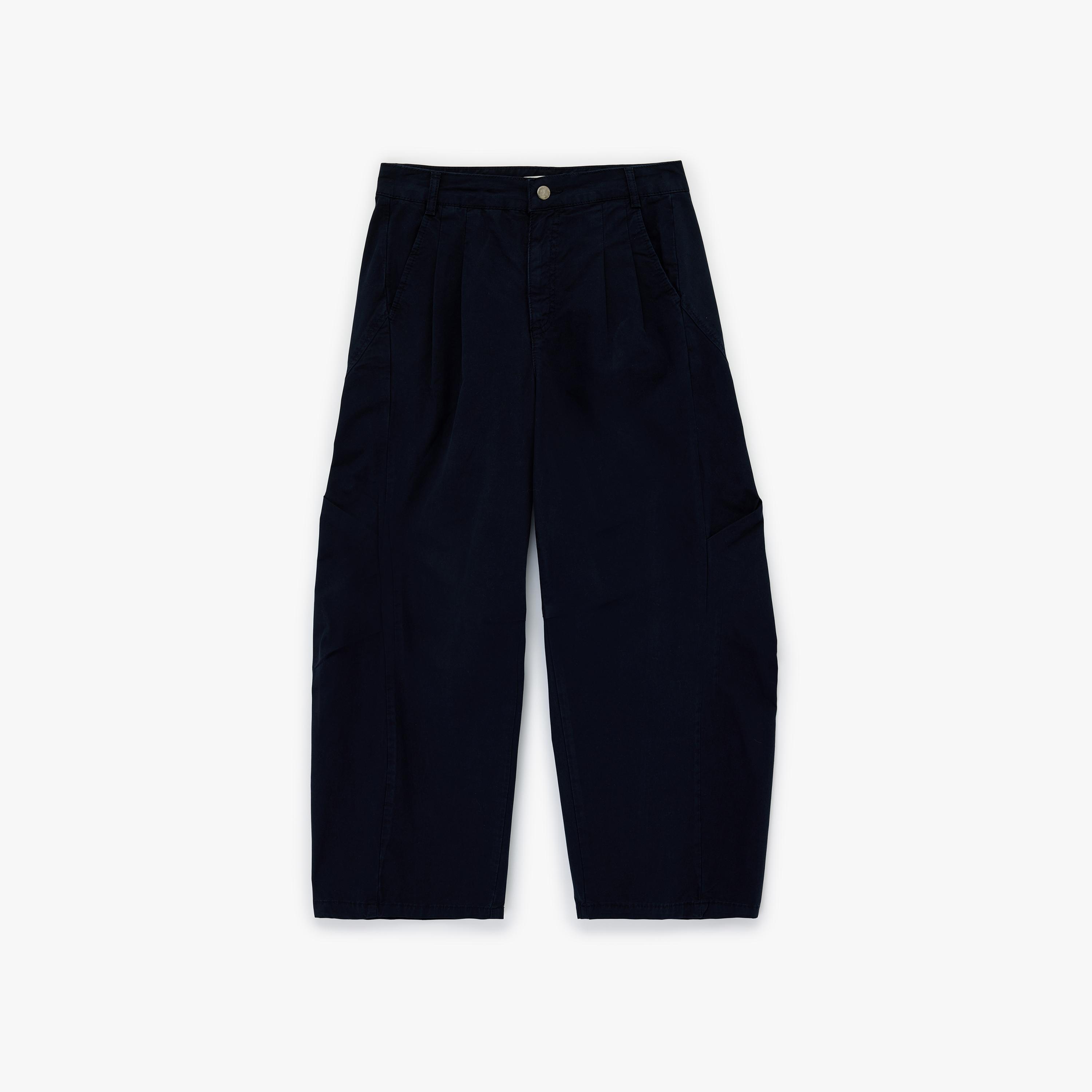 KOTON Plain Cotton Button and Zip Fly Barrel Women's Trousers-women-clothing-bottoms-trousers-image-3