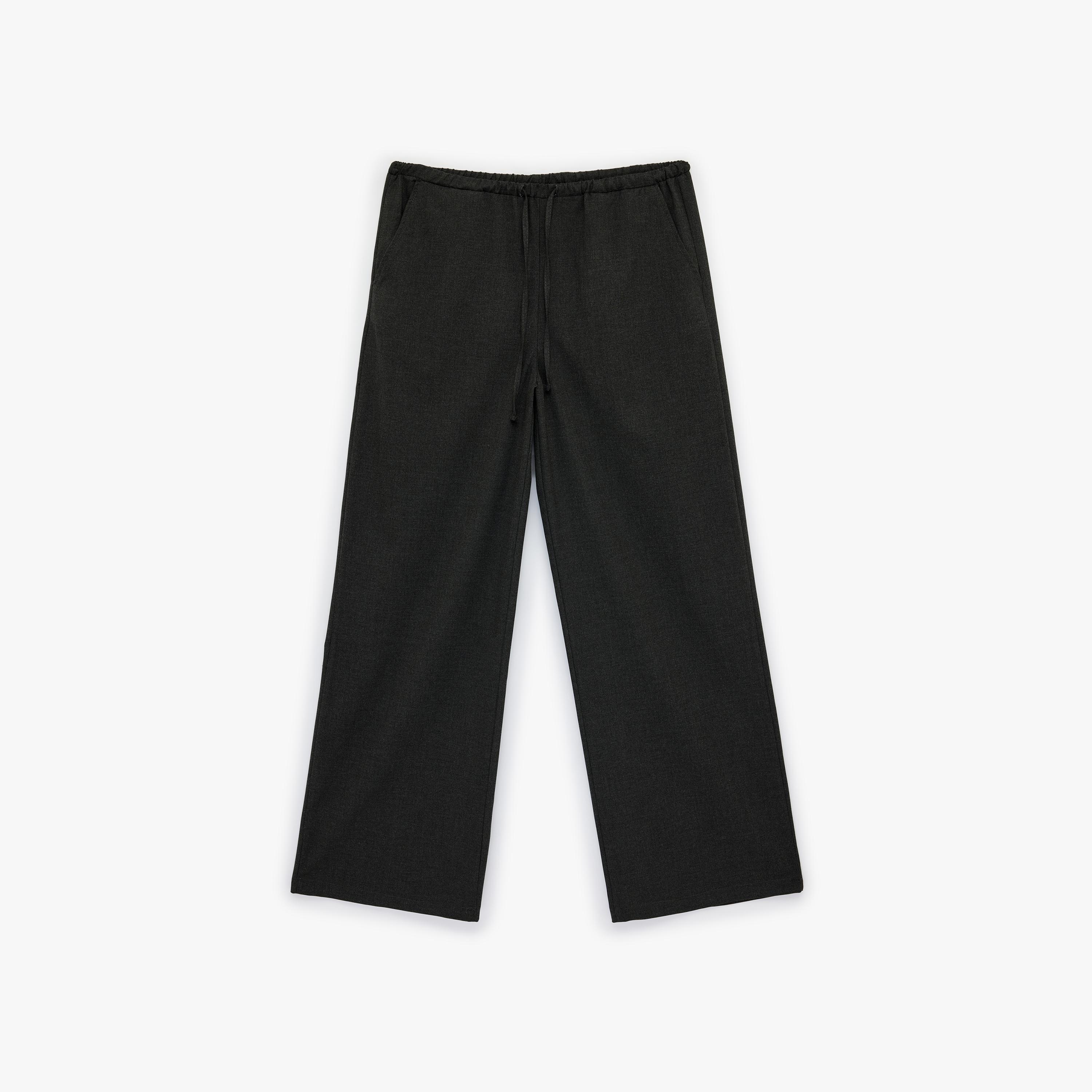 بنطلون نسائي واسع الساق سادة بخصر برباط بلون "تشاركل" من كوتون-women-clothing-bottoms-trousers-image-3