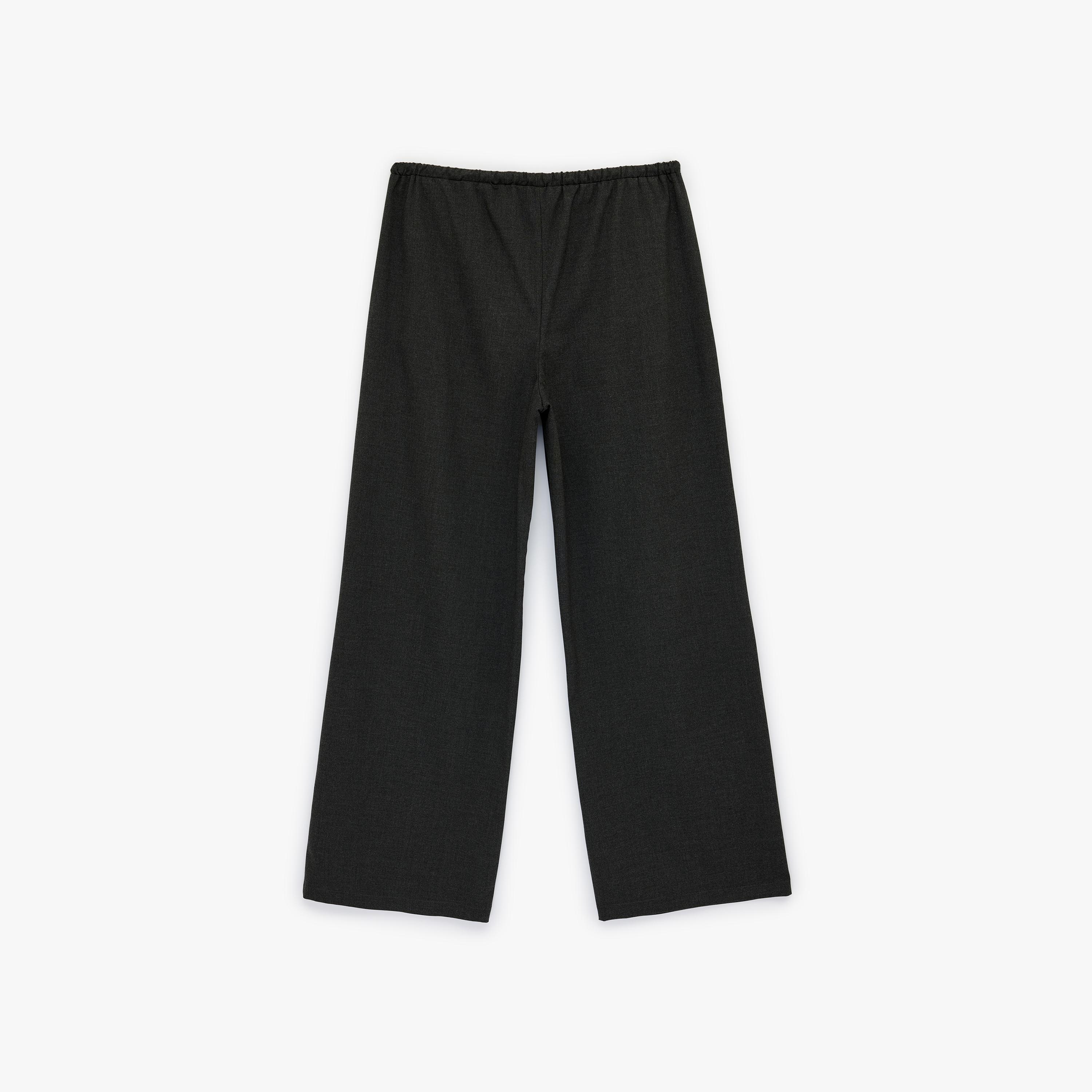 بنطلون نسائي واسع الساق سادة بخصر برباط بلون "تشاركل" من كوتون-women-clothing-bottoms-trousers-image-4