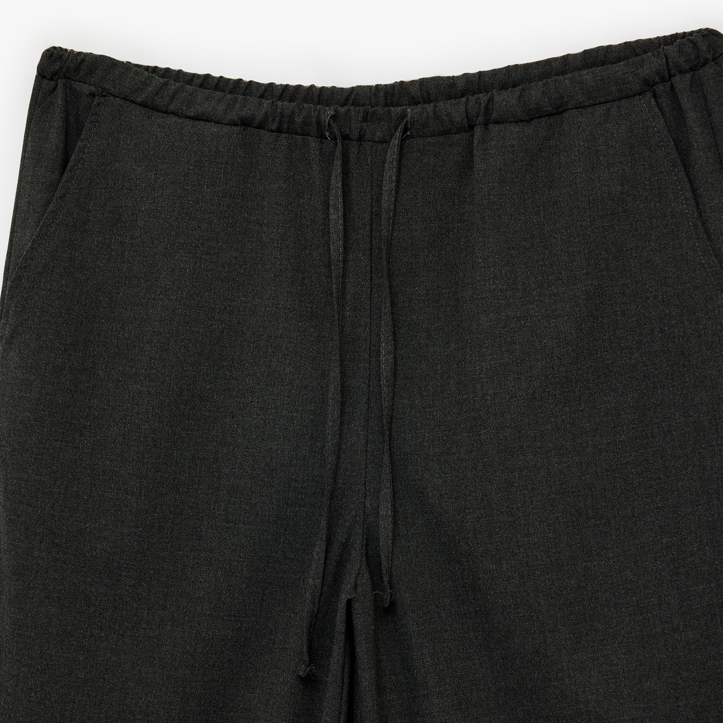 بنطلون نسائي واسع الساق سادة بخصر برباط بلون "تشاركل" من كوتون-women-clothing-bottoms-trousers-image-5