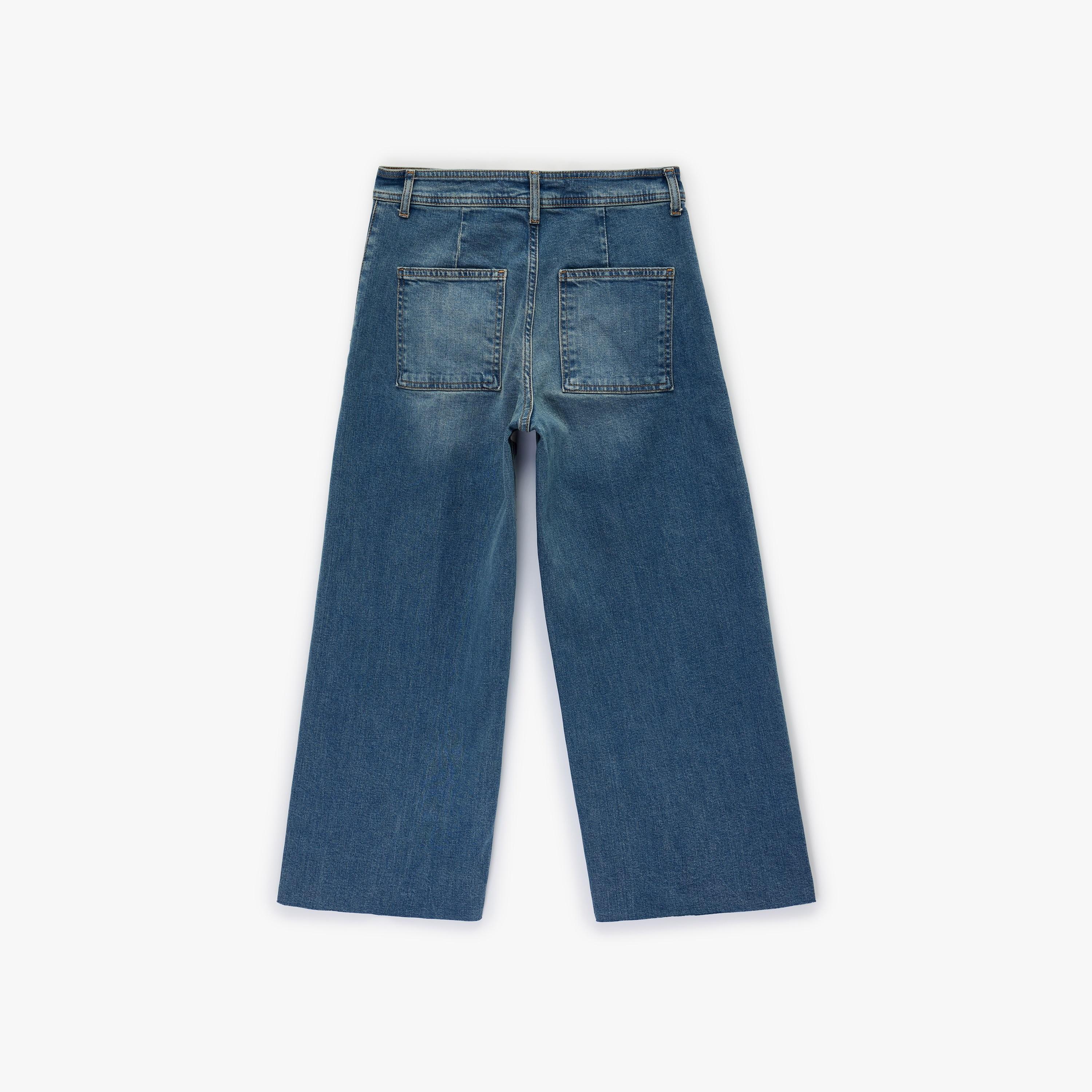 بنطلون جينز نسائي خصر مرتفع قصة "ريلاكس فت" سادة من كوتون-women-clothing-bottoms-jeans-image-6