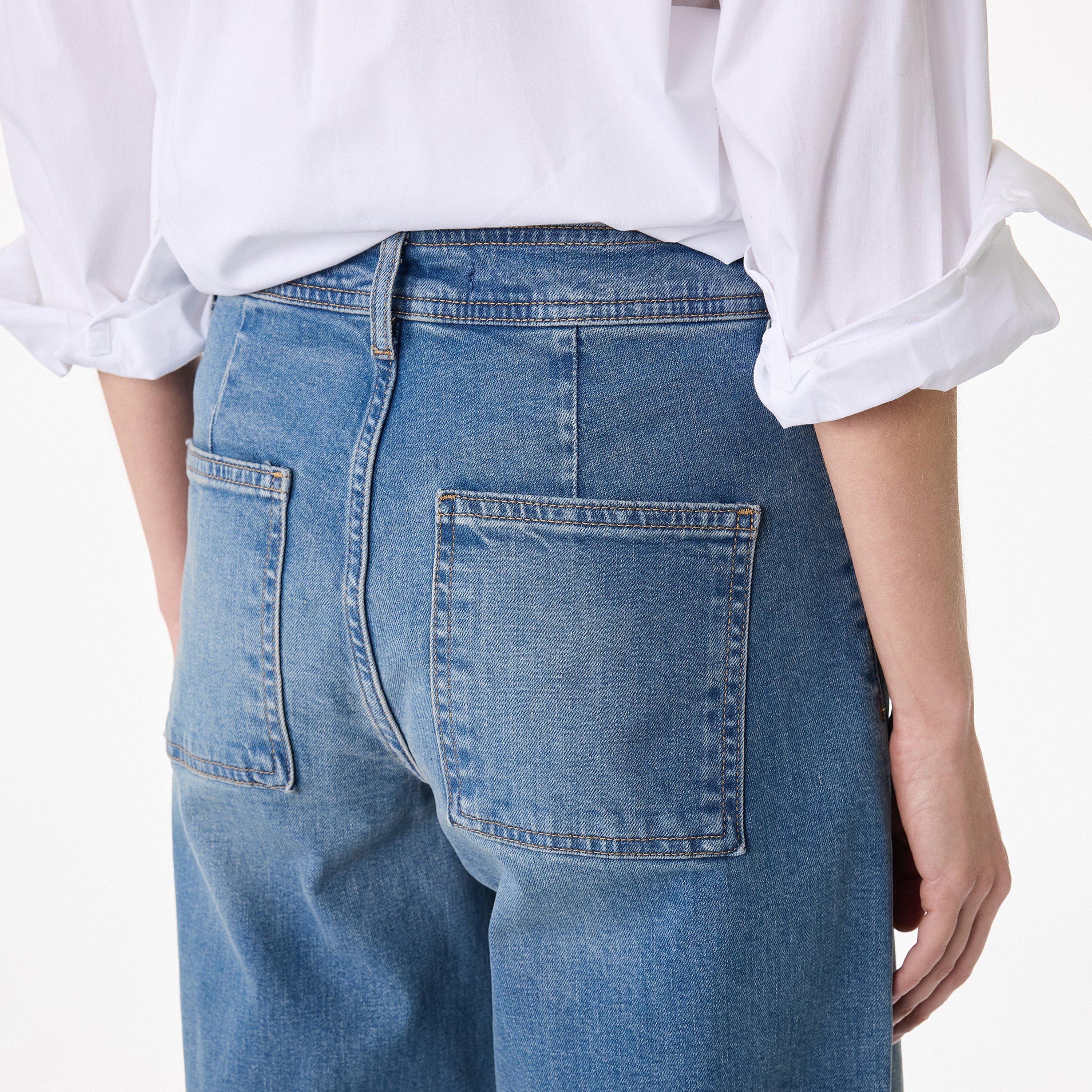 بنطلون جينز نسائي خصر مرتفع قصة "ريلاكس فت" سادة من كوتون-women-clothing-bottoms-jeans-image-2