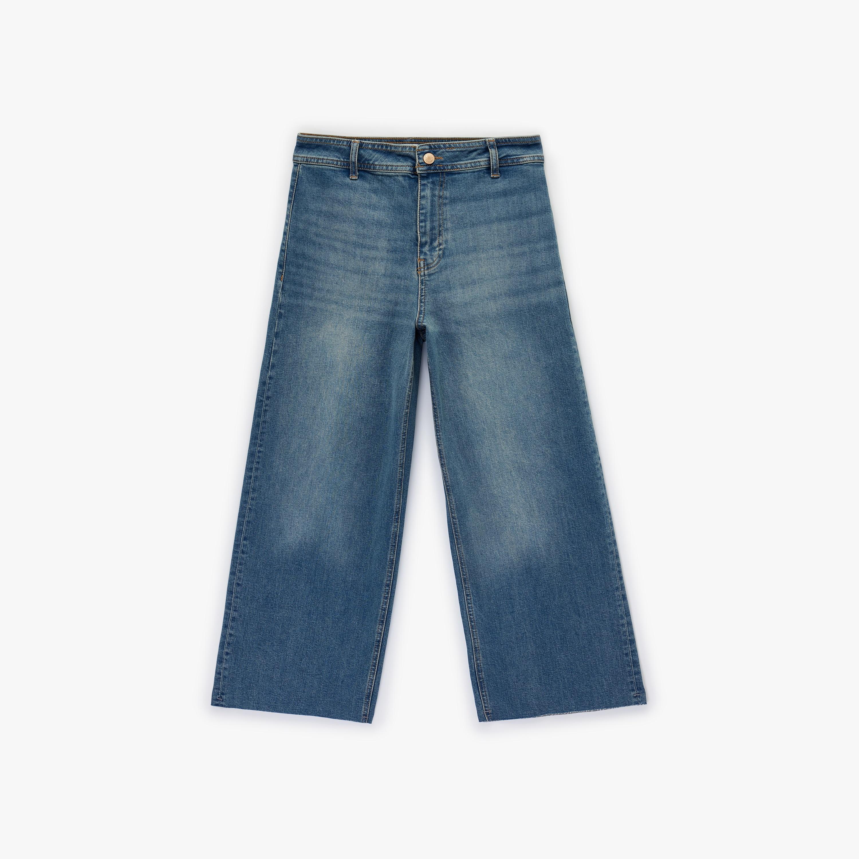 بنطلون جينز نسائي خصر مرتفع قصة "ريلاكس فت" سادة من كوتون-women-clothing-bottoms-jeans-image-3