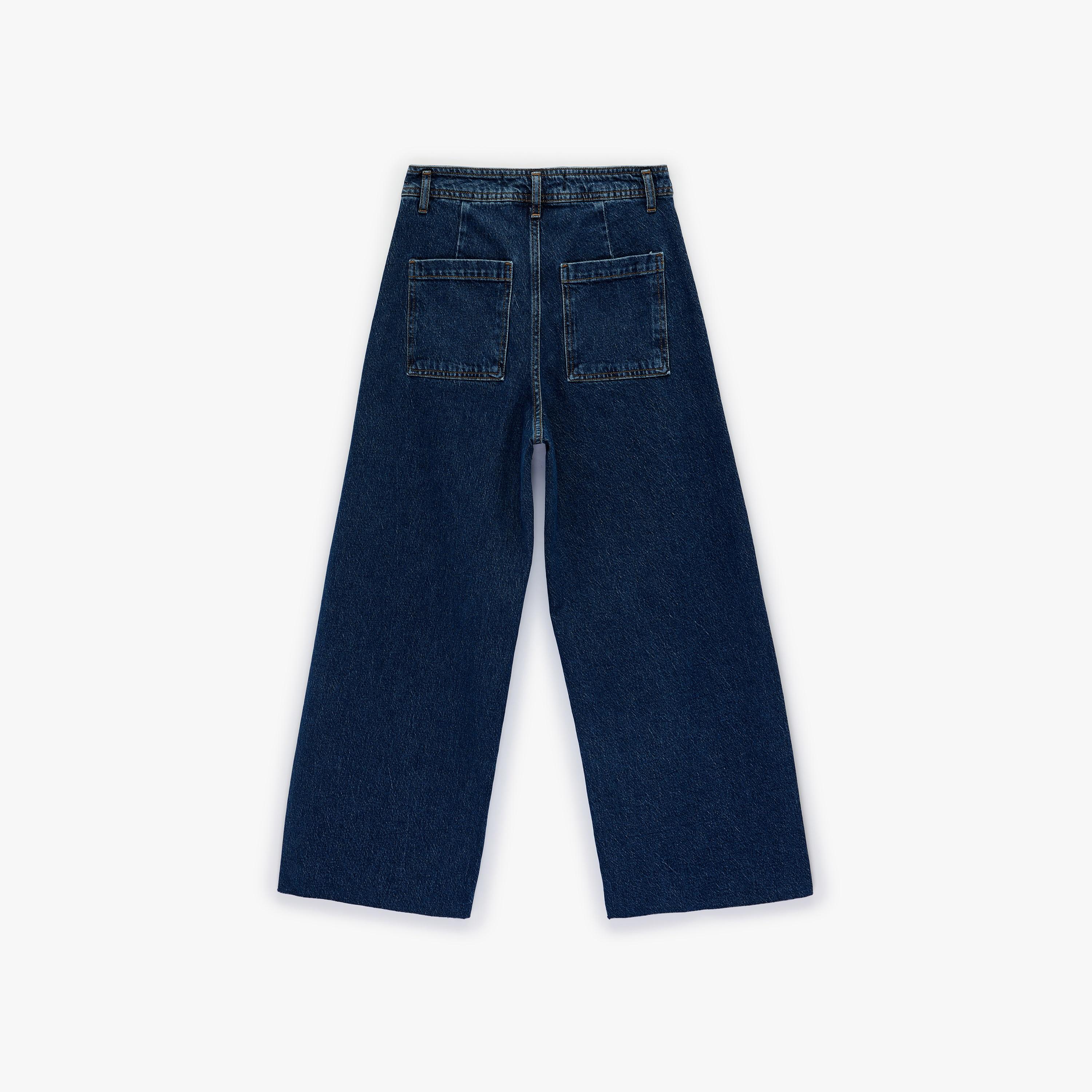 بنطلون جينز نسائي خصر مرتفع قصة "ريلاكس فت" سادة من كوتون-women-clothing-bottoms-jeans-image-6