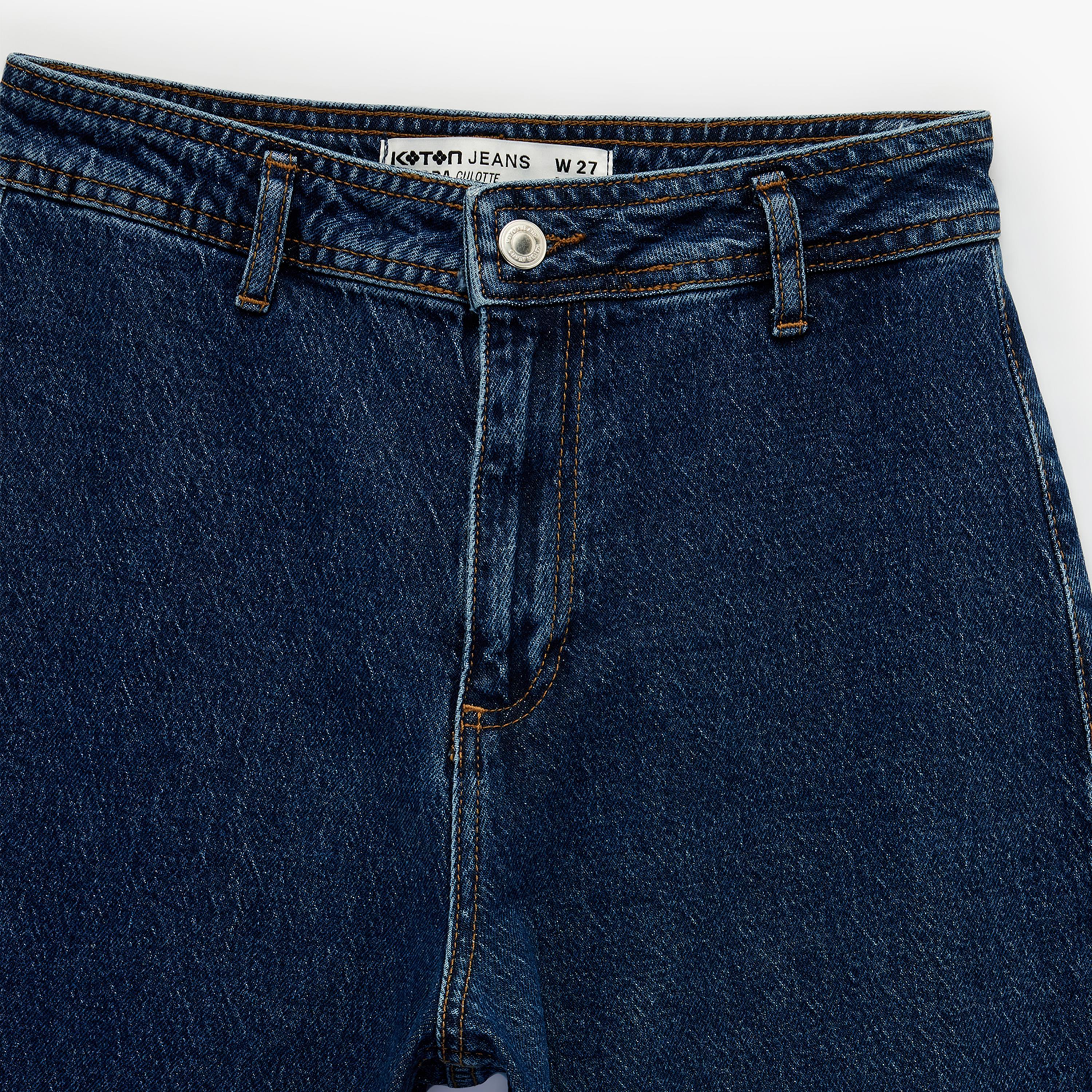 بنطلون جينز نسائي خصر مرتفع قصة "ريلاكس فت" سادة من كوتون-women-clothing-bottoms-jeans-image-7