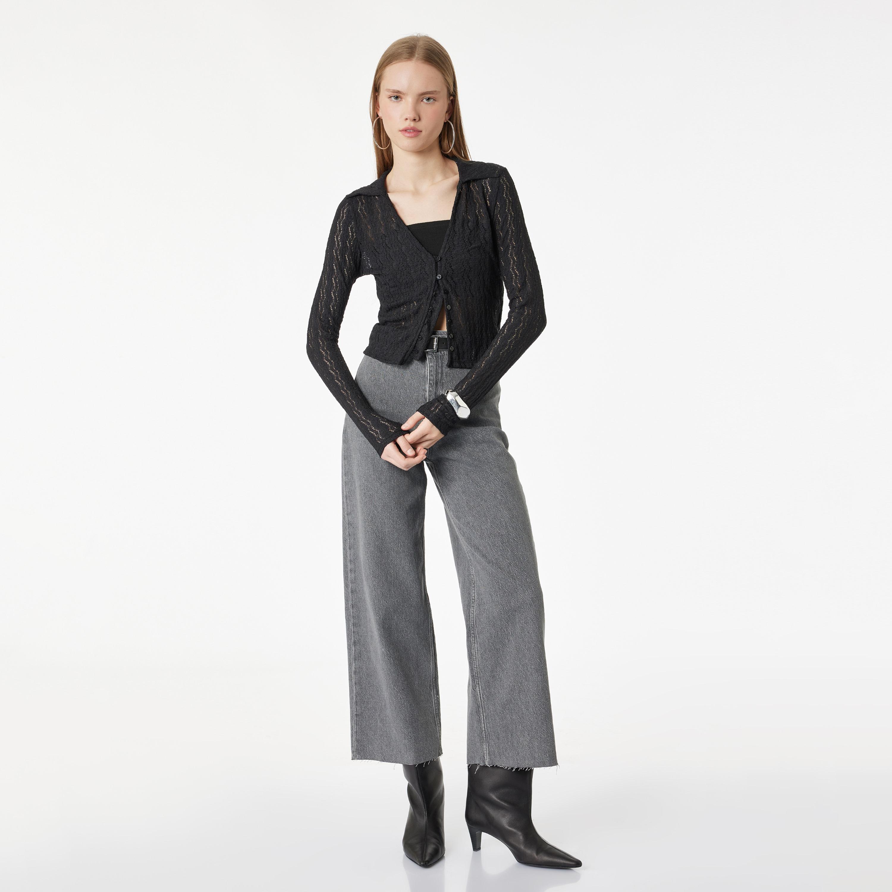 بنطلون جينز نسائي خصر مرتفع قصة "ريلاكس فت" سادة من كوتون-women-clothing-bottoms-jeans-image-2