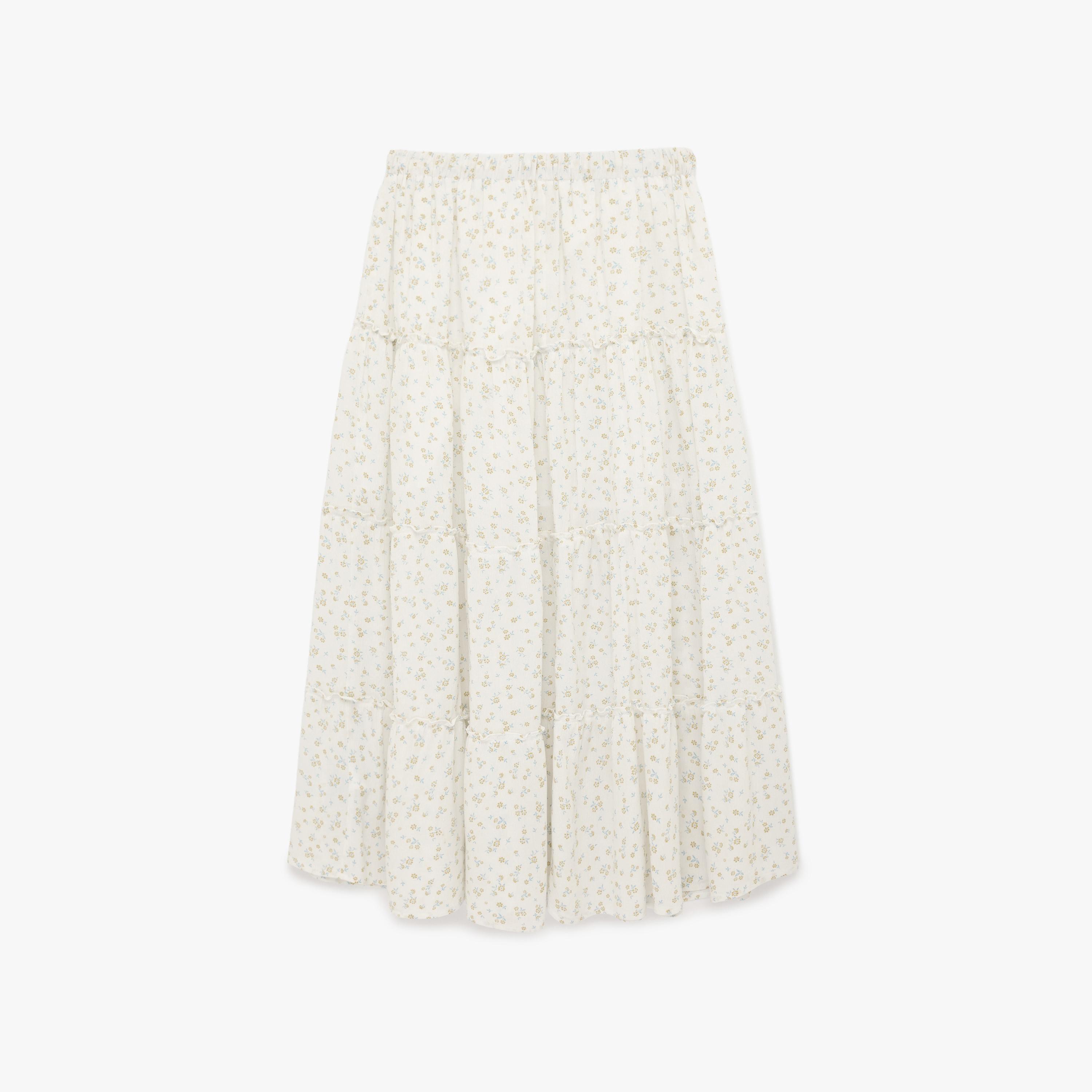 تنورة ماكسي نسائية بتصميم طبقات بطبعة زهور بيضاء من كوتون-women-clothing-bottoms-skirts-image-5