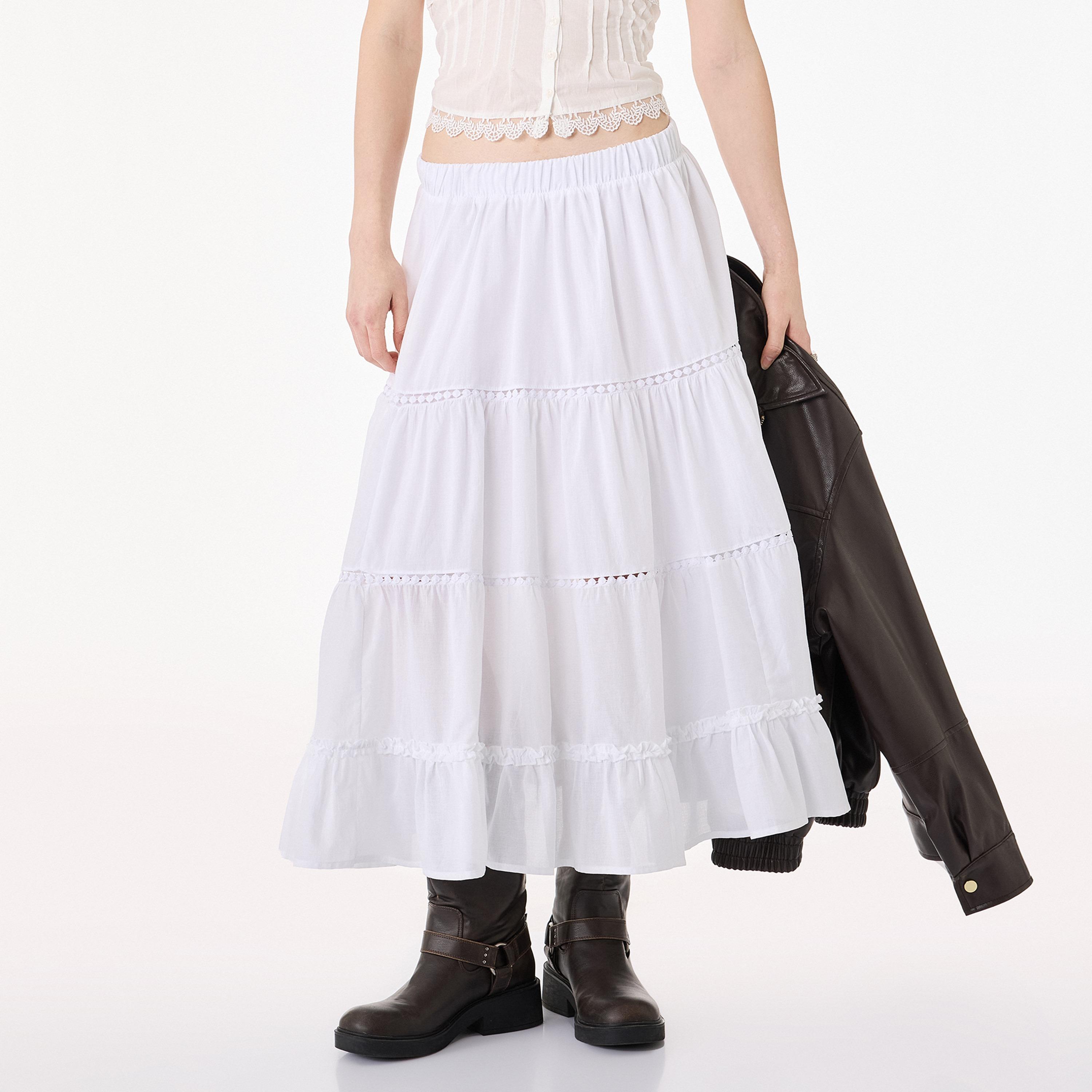 تنورة ميدي نسائية قطنية بتصميم طبقات من كوتون-women-clothing-bottoms-skirts-image-1