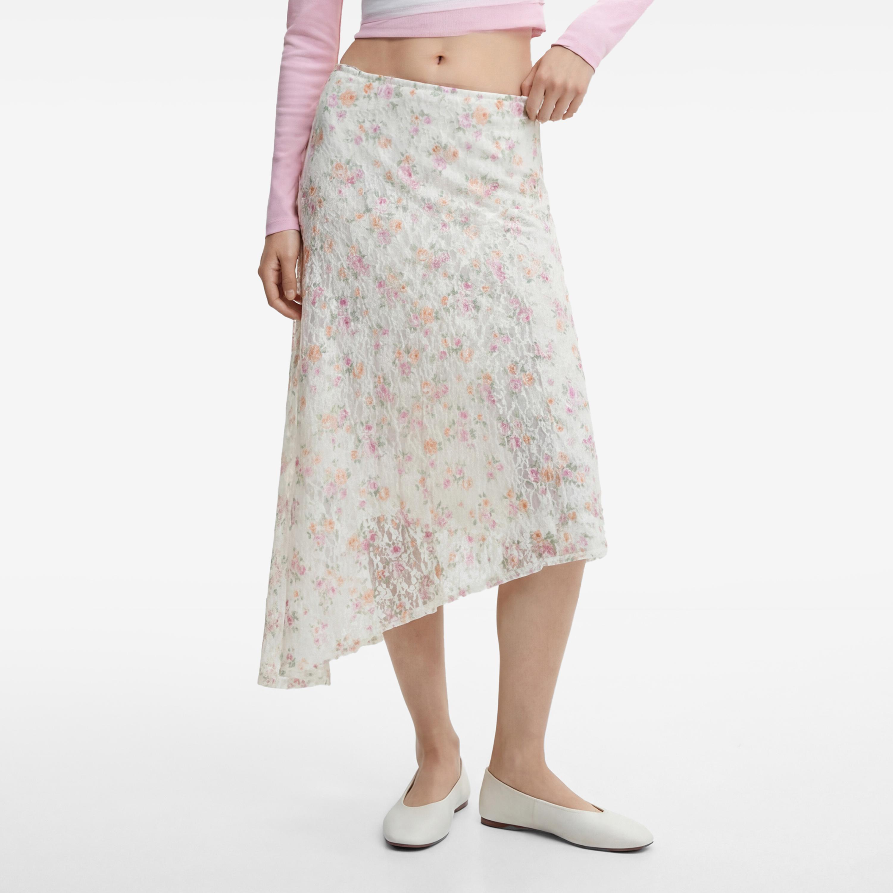 تنورة ماكسي نسائية قصة "ايه-لاين" بطبعة زهور بيضاء من كوتون-women-clothing-bottoms-skirts-image-1