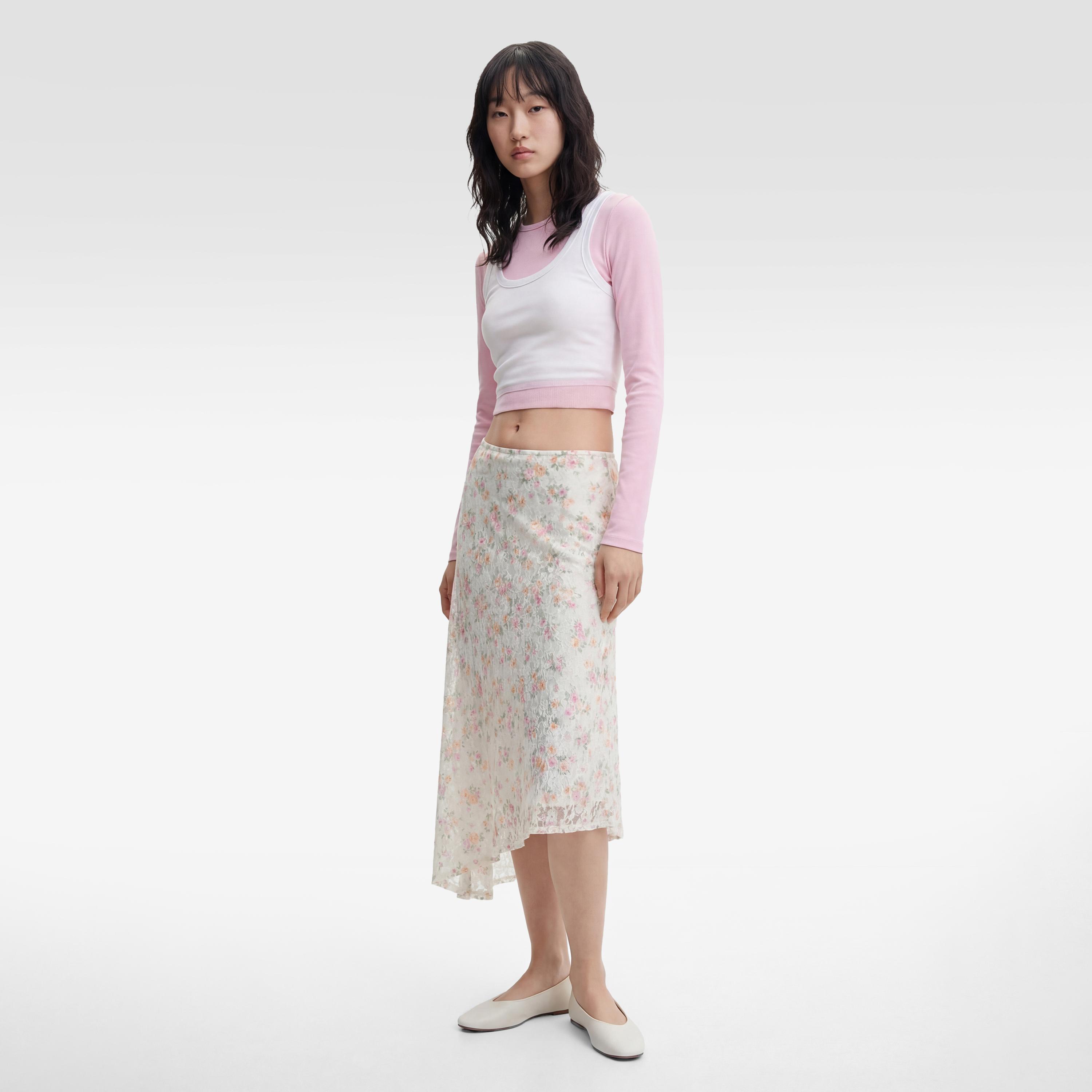 تنورة ماكسي نسائية قصة "ايه-لاين" بطبعة زهور بيضاء من كوتون-women-clothing-bottoms-skirts-image-2