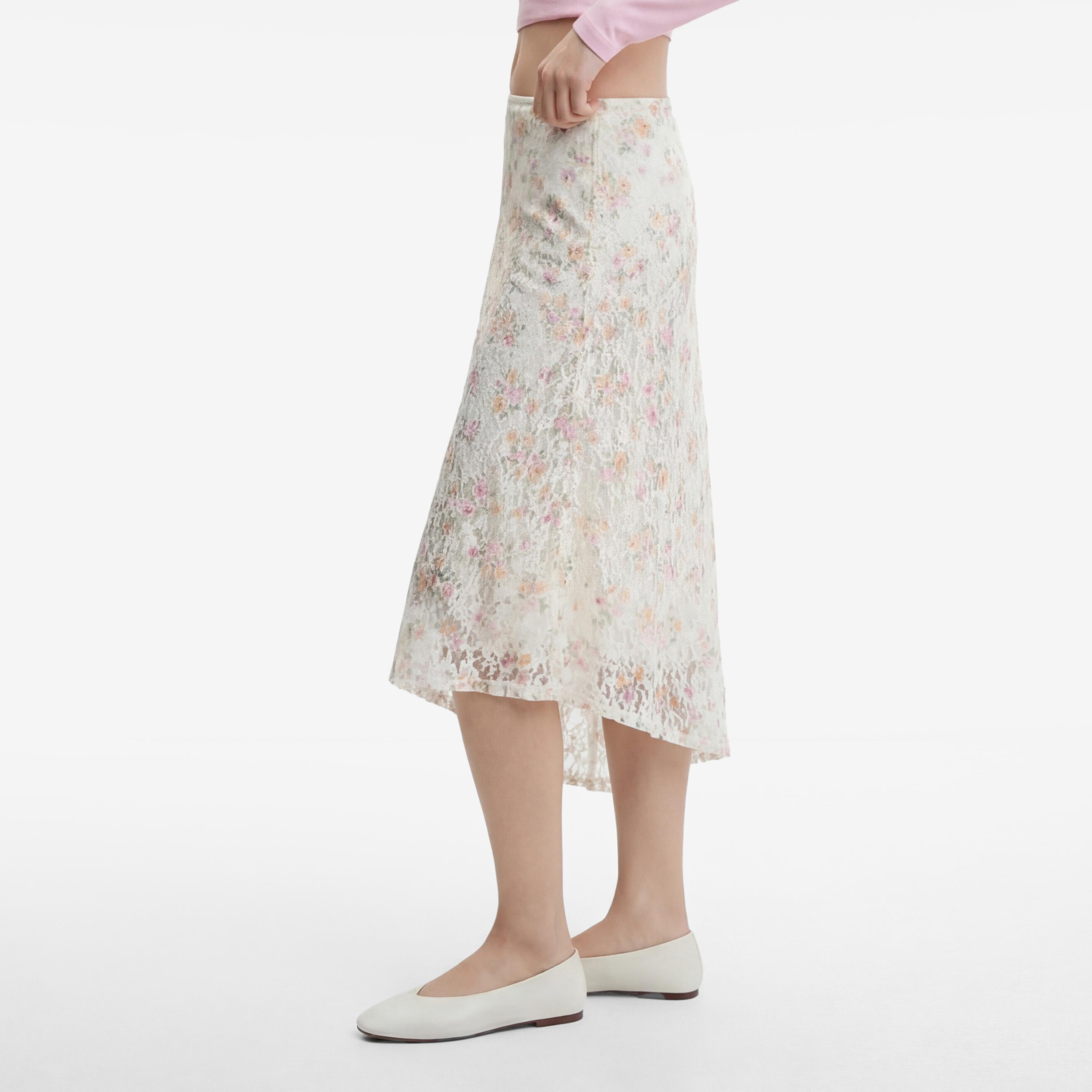 تنورة ماكسي نسائية قصة "ايه-لاين" بطبعة زهور بيضاء من كوتون-women-clothing-bottoms-skirts-image-3