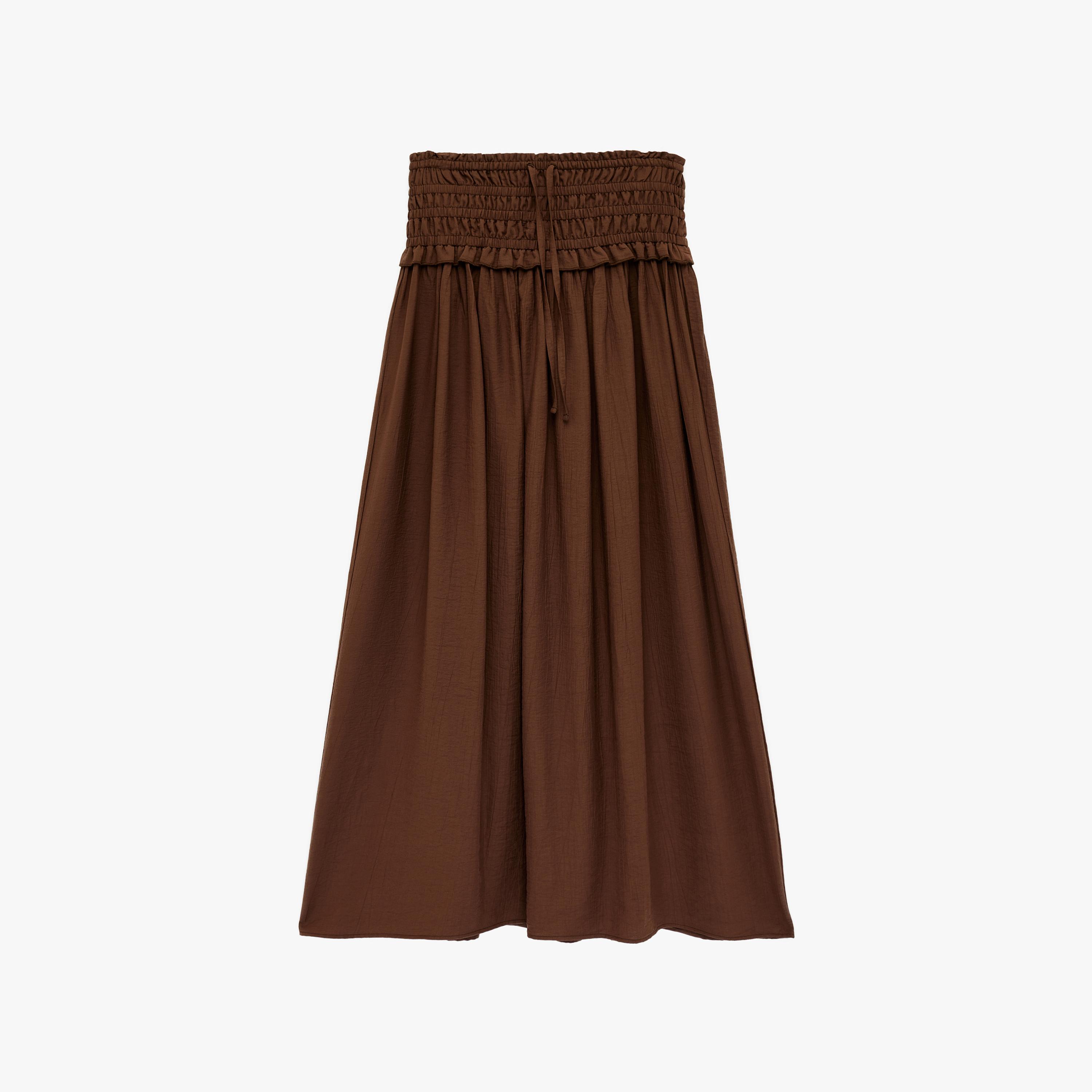 تنورة ماكسي نسائية بقصة كلوش بلون بني من كوتون-women-clothing-bottoms-skirts-image-4