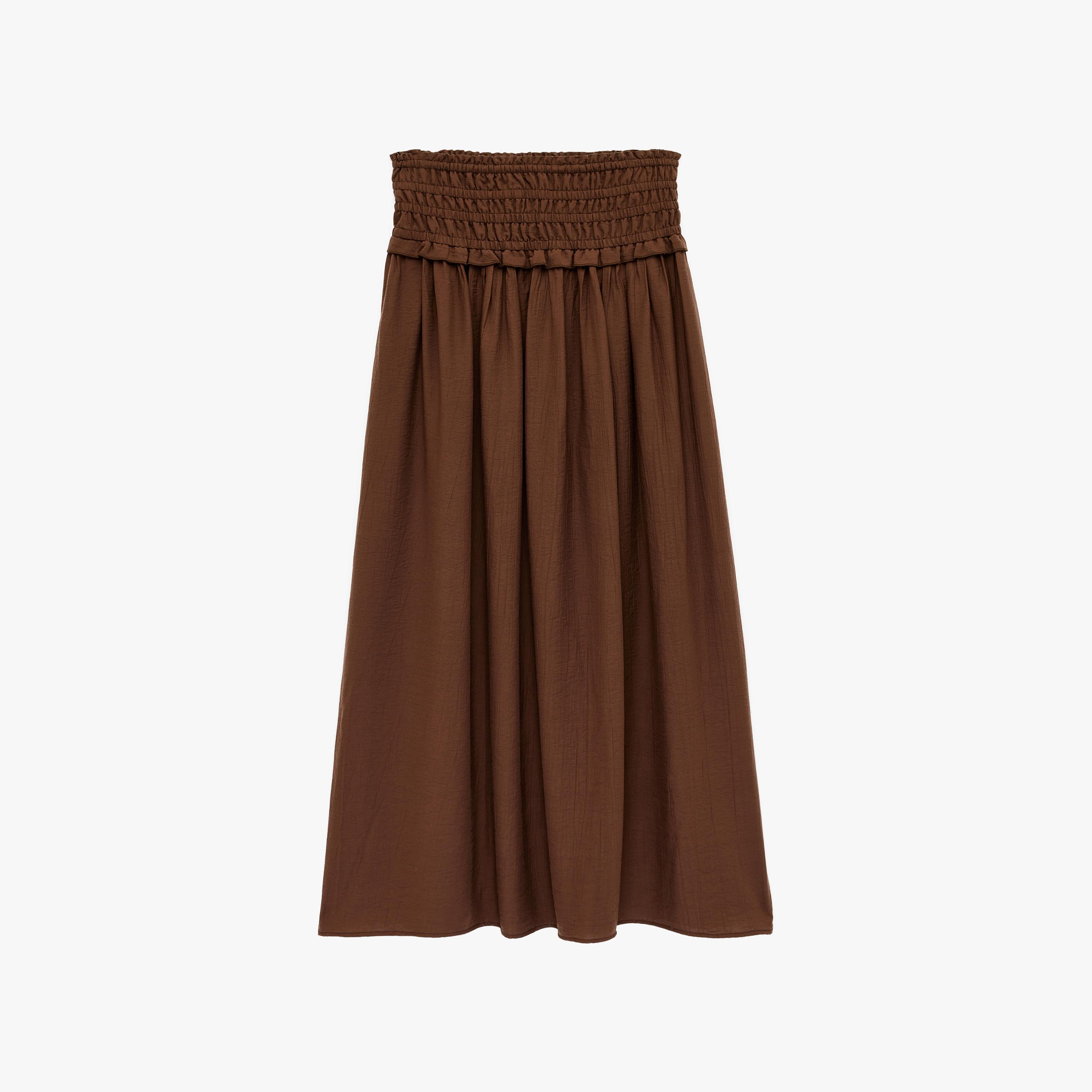 تنورة ماكسي نسائية بقصة كلوش بلون بني من كوتون-women-clothing-bottoms-skirts-image-5