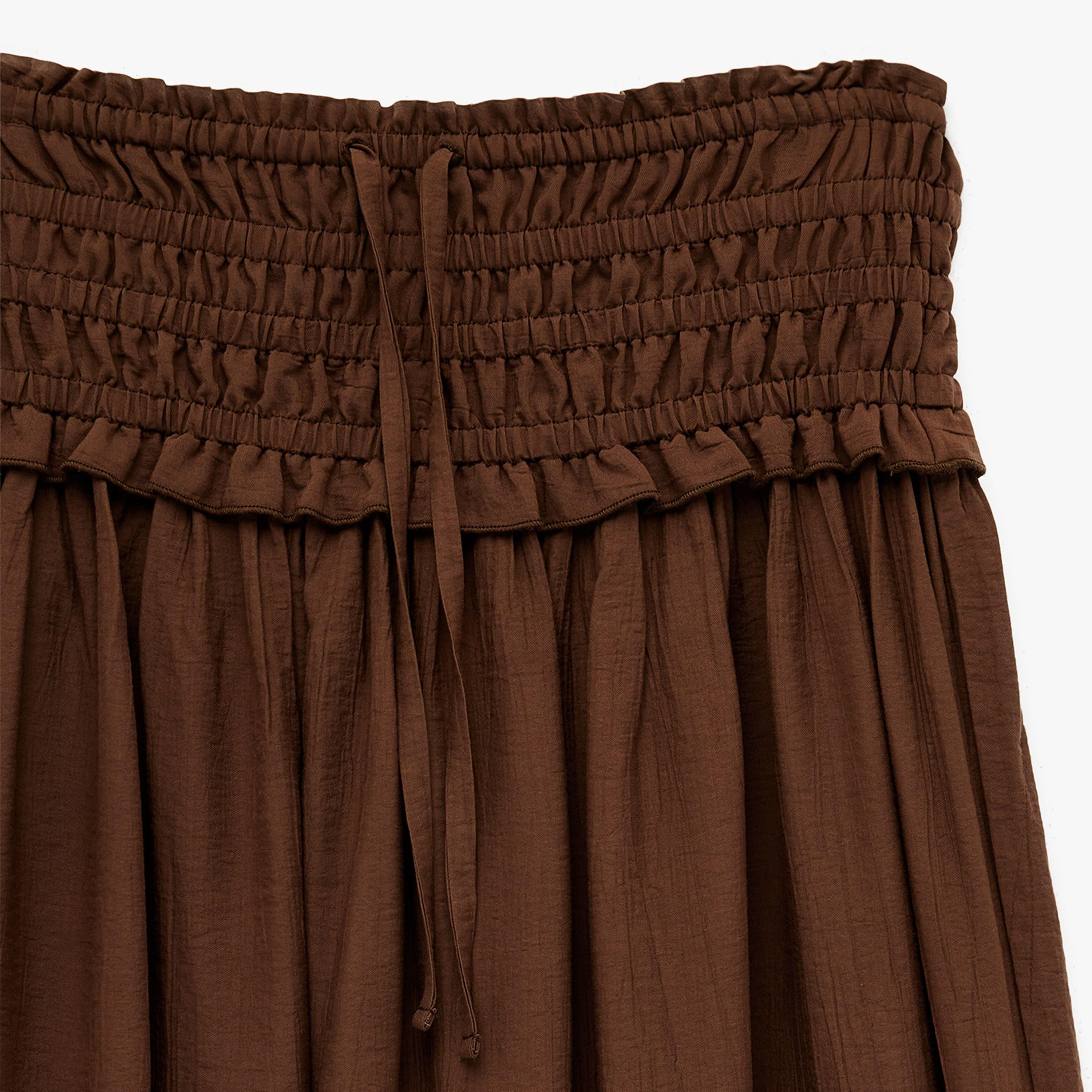 تنورة ماكسي نسائية بقصة كلوش بلون بني من كوتون-women-clothing-bottoms-skirts-image-6