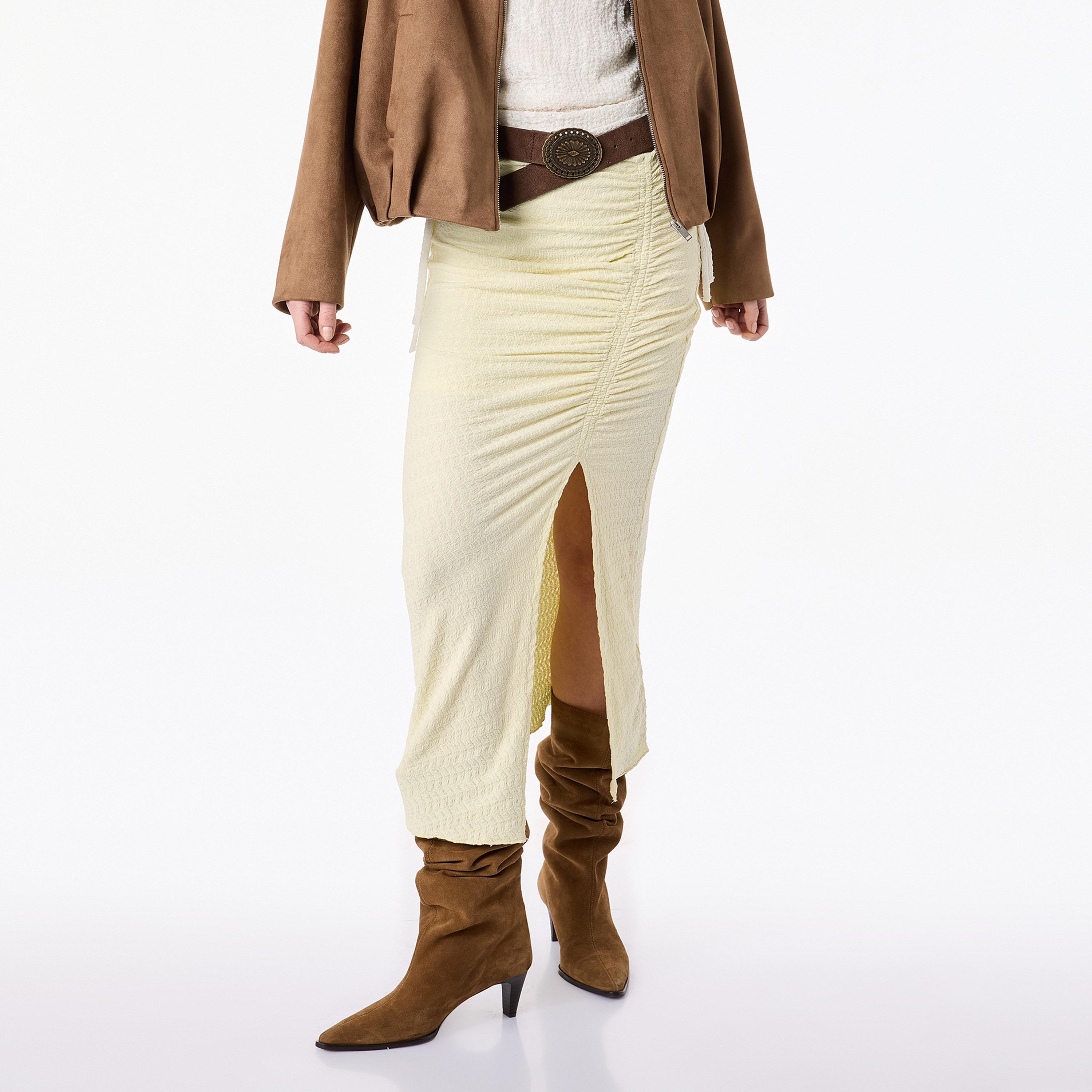 KOTON Yellow Ruched Pencil Women's Skirt-women-clothing-bottoms-skirts-image-1
