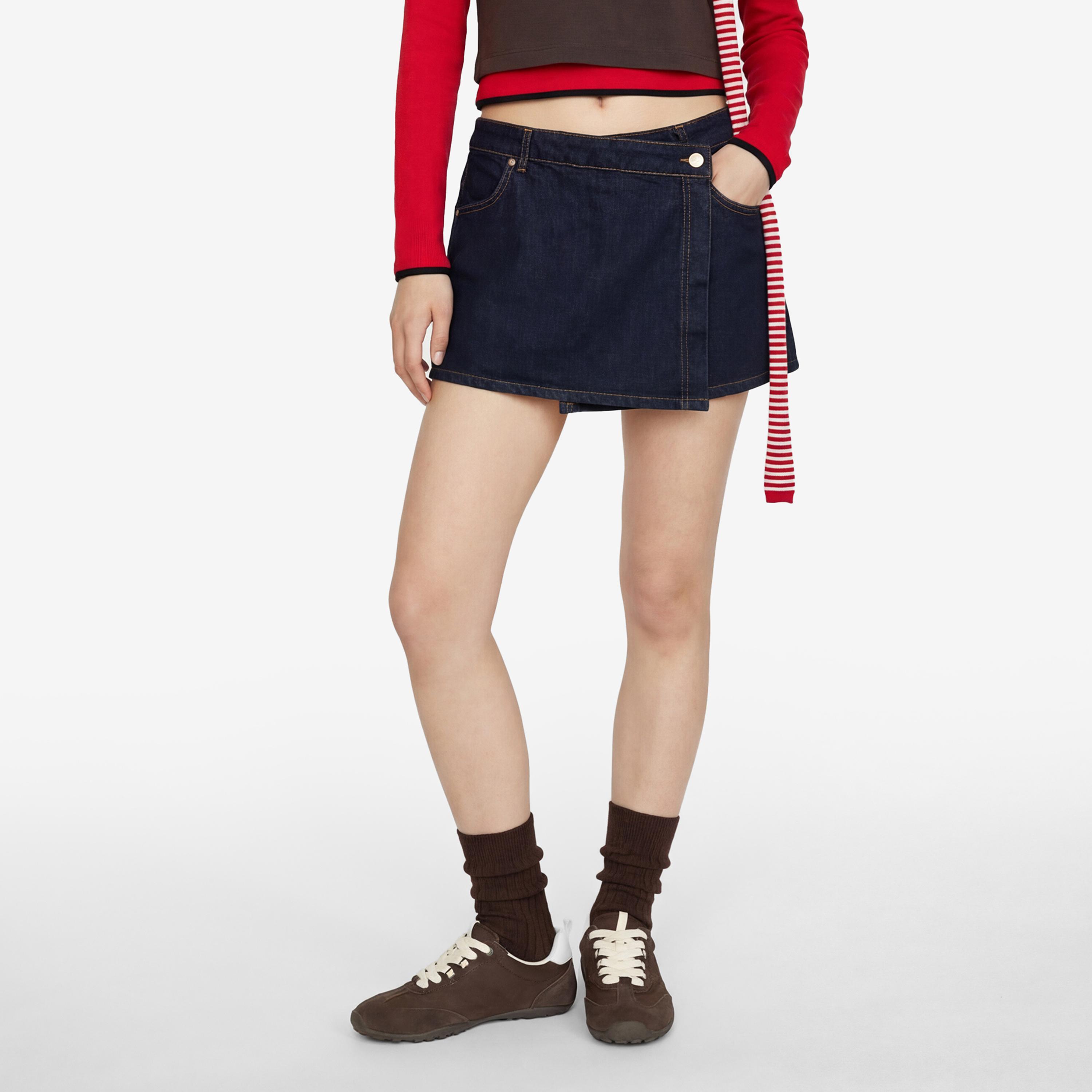 KOTON Navy Cotton Wrap Women's Mini Skort-women-clothing-bottoms-skirts-image-1
