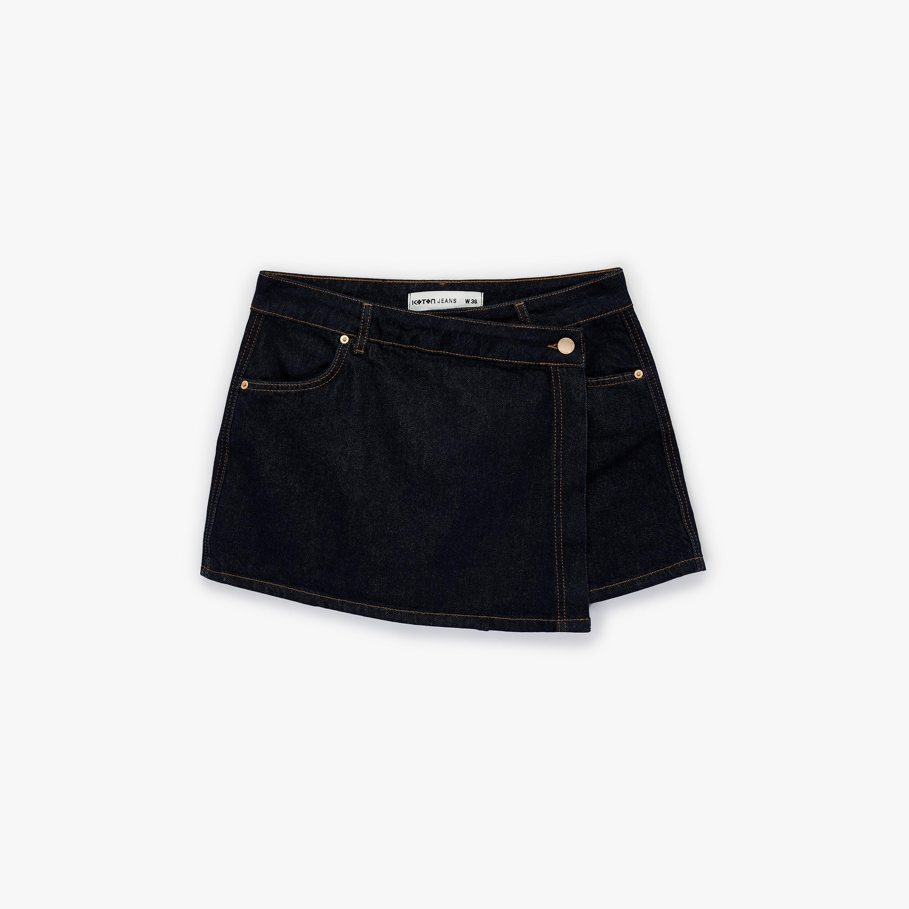 KOTON Navy Cotton Wrap Women's Mini Skort-women-clothing-bottoms-skirts-image-3