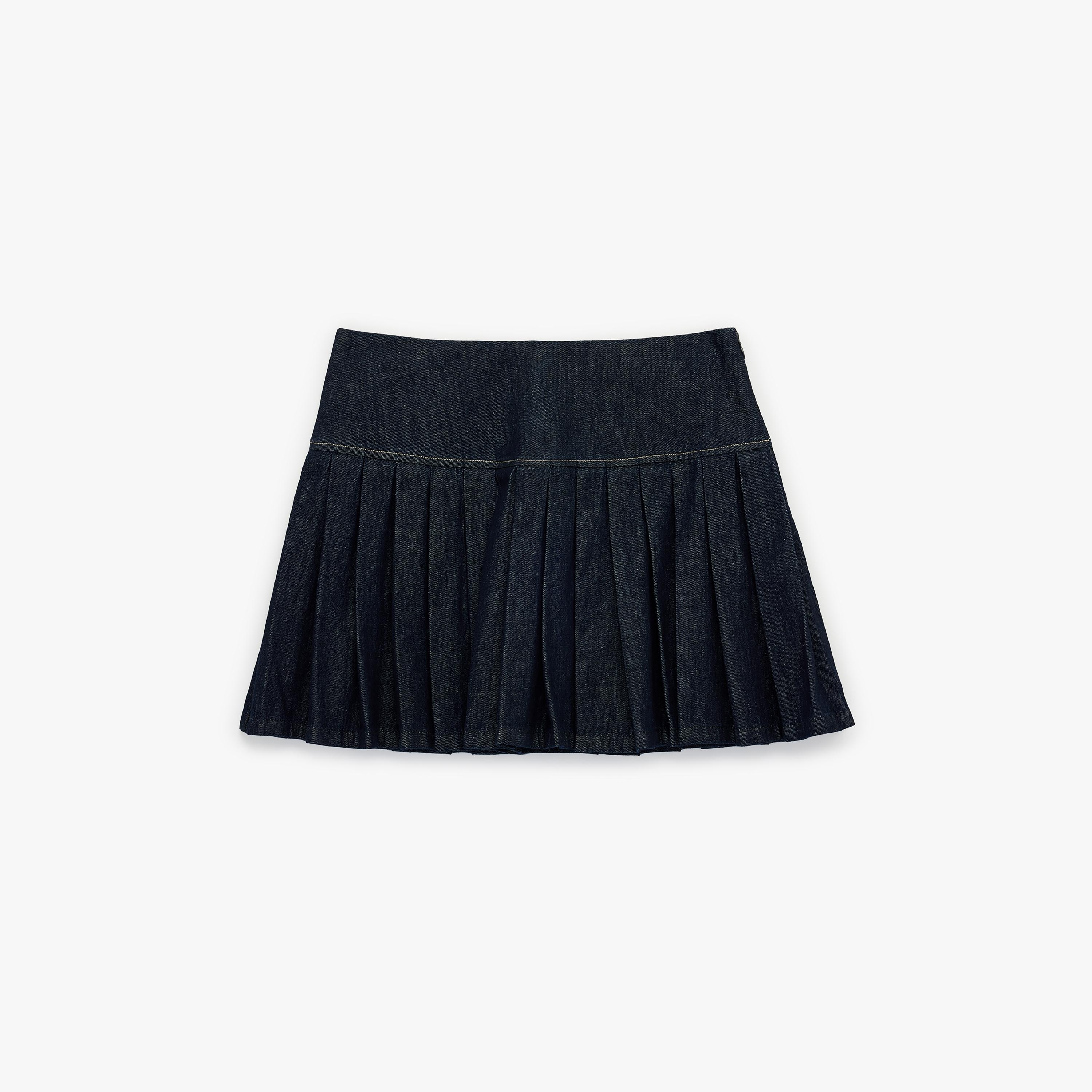 تنورة ميني نسائية قطنية مكسرة قصة "ايه-لاين" بلون كحلي من كوتون-women-clothing-bottoms-skirts-image-4