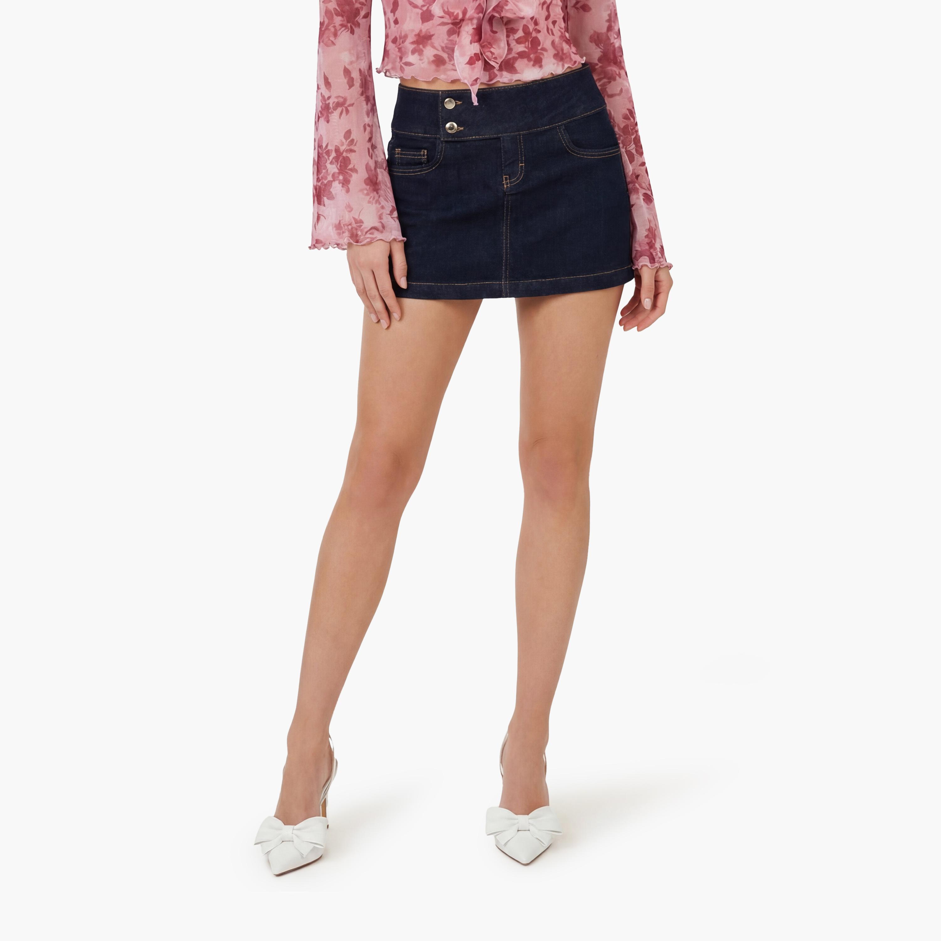 KOTON Navy A-Line Women's Mini Skirt-women-clothing-bottoms-skirts-image-1