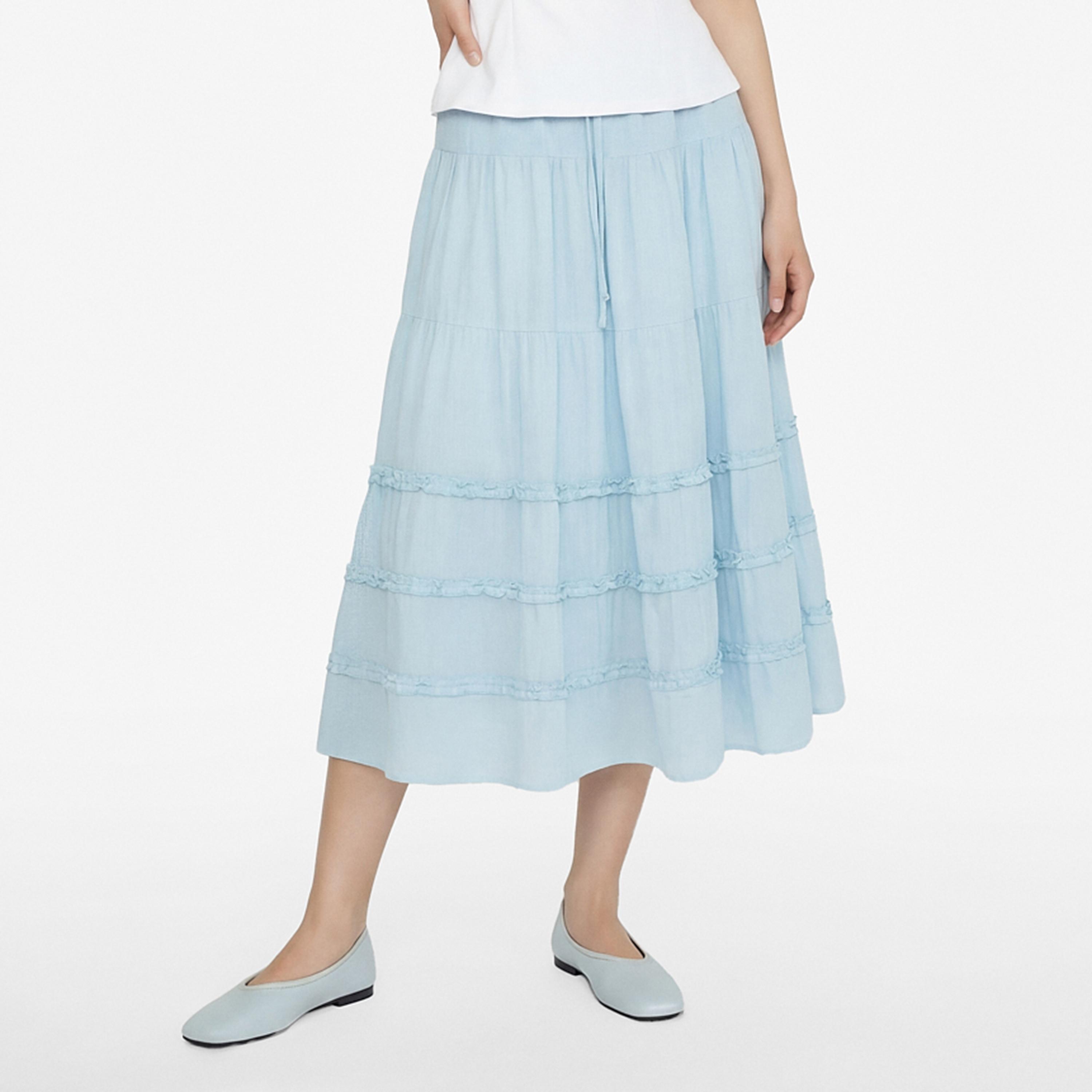 تنورة ميدي نسائية قطنية بتصميم طبقات من كوتون-women-clothing-bottoms-skirts-image-1
