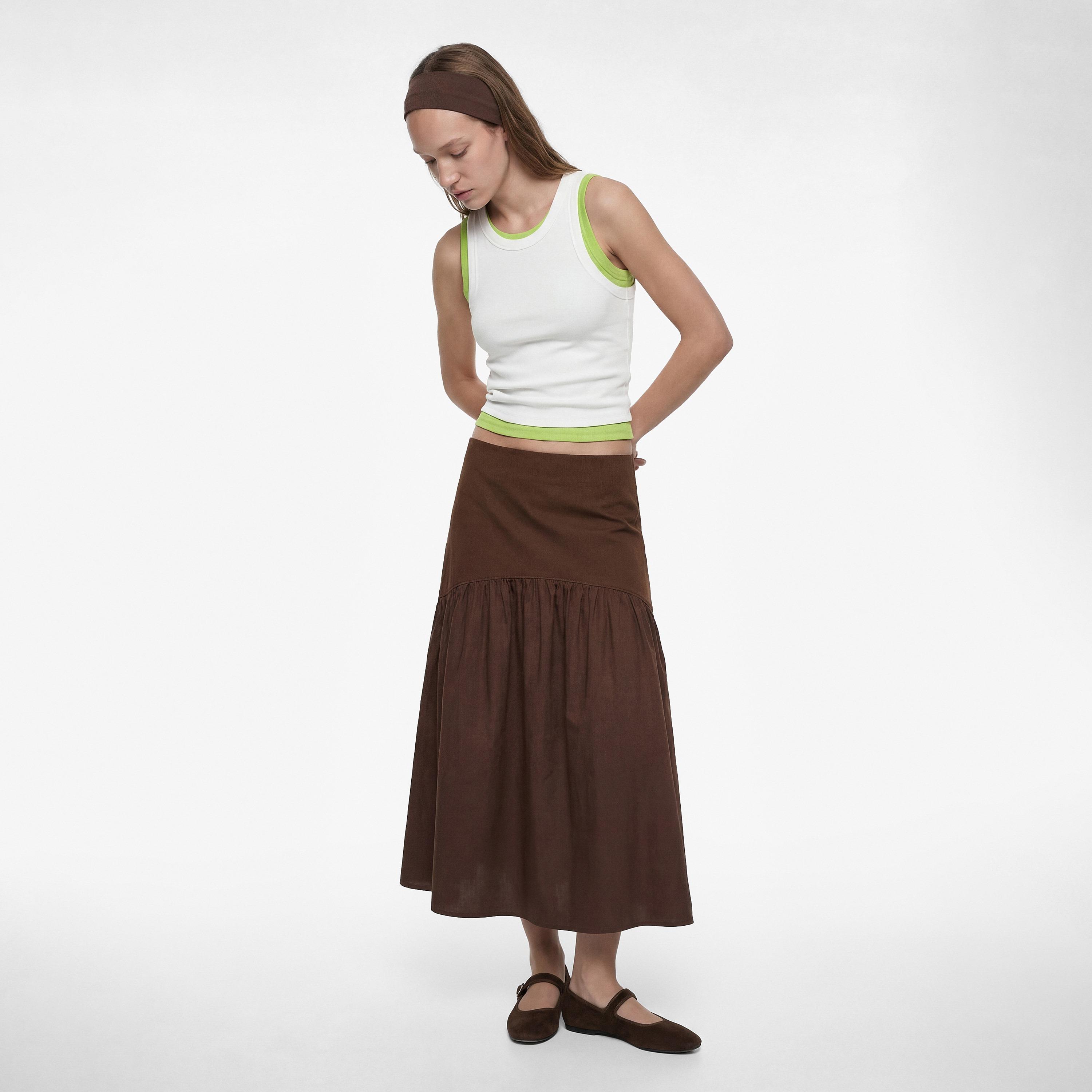 تنورة قطن نسائية بكشكشة وقصة ايه-لاين من كوتون-women-clothing-bottoms-skirts-image-2
