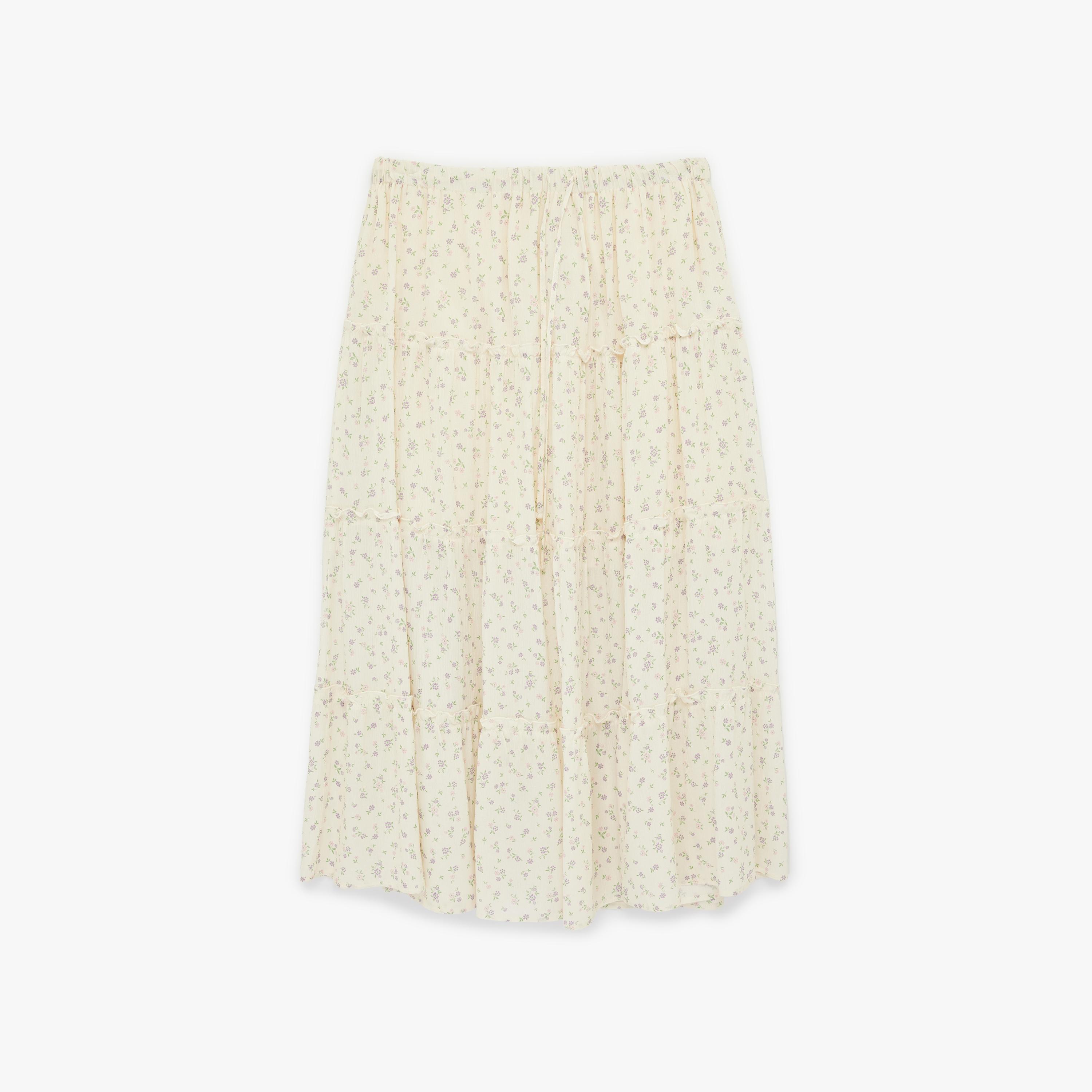 تنورة ماكسي نسائية بتصميم طبقات بطبعة زهور كريمية من كوتون-women-clothing-bottoms-skirts-image-3