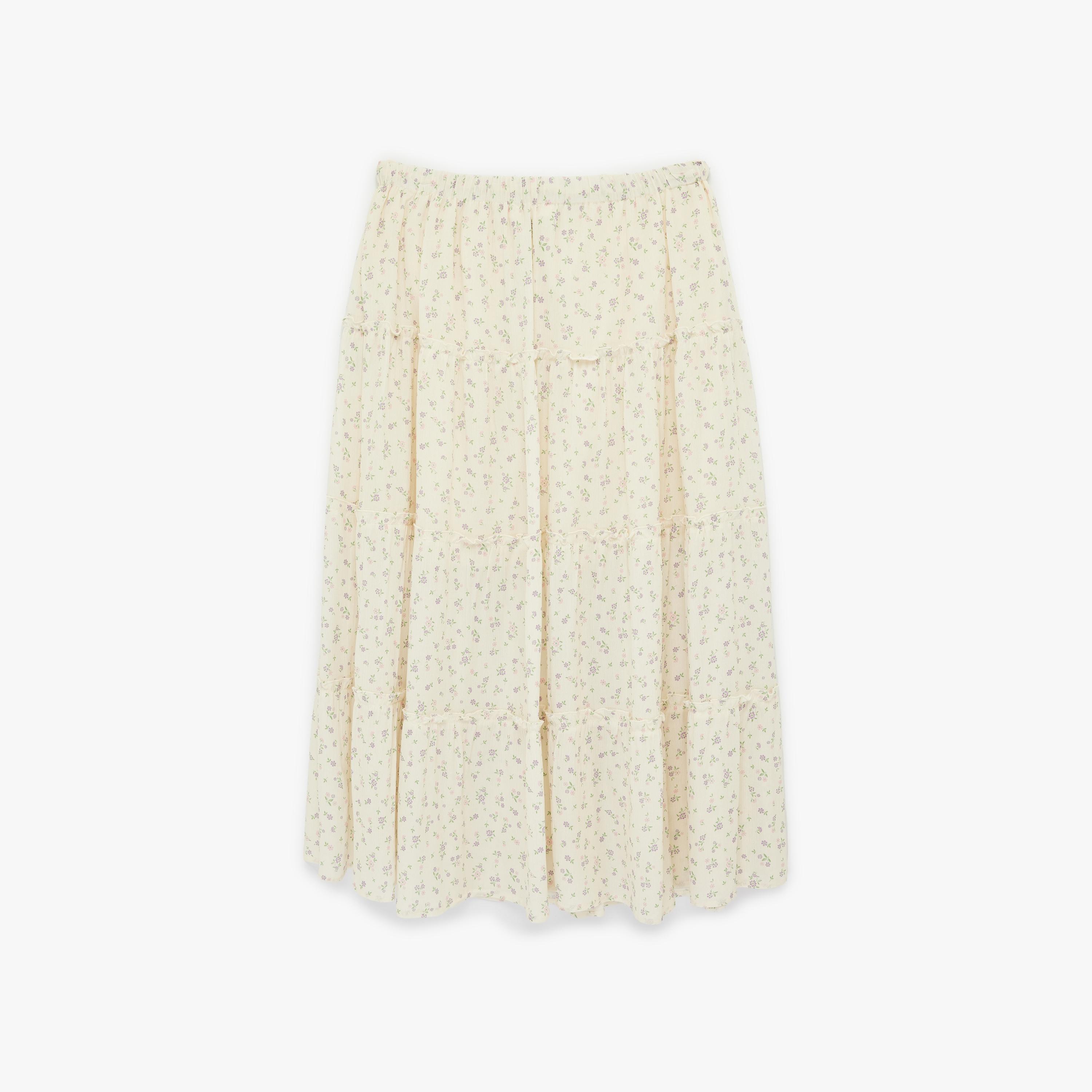 تنورة ماكسي نسائية بتصميم طبقات بطبعة زهور كريمية من كوتون-women-clothing-bottoms-skirts-image-4