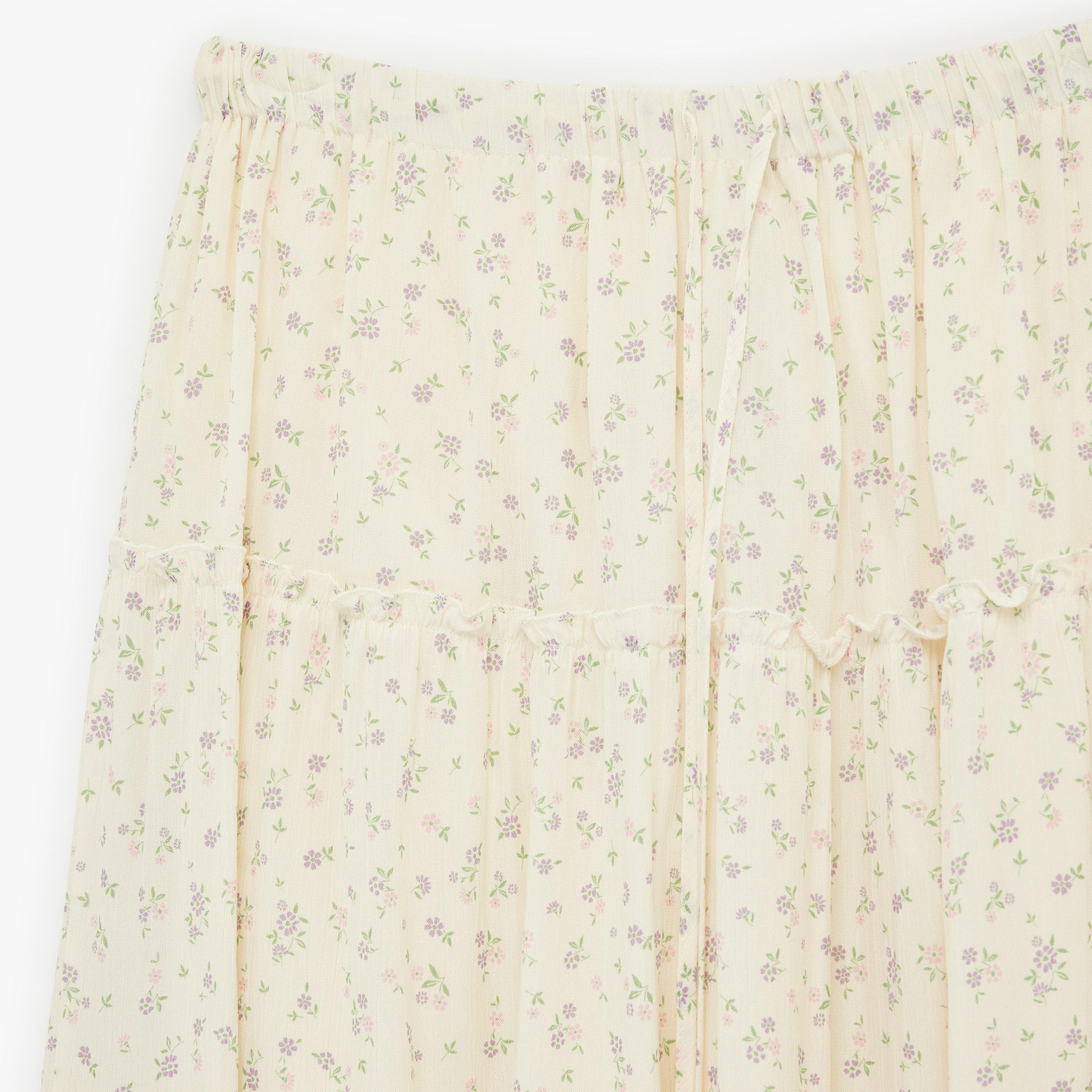 تنورة ماكسي نسائية بتصميم طبقات بطبعة زهور كريمية من كوتون-women-clothing-bottoms-skirts-image-5