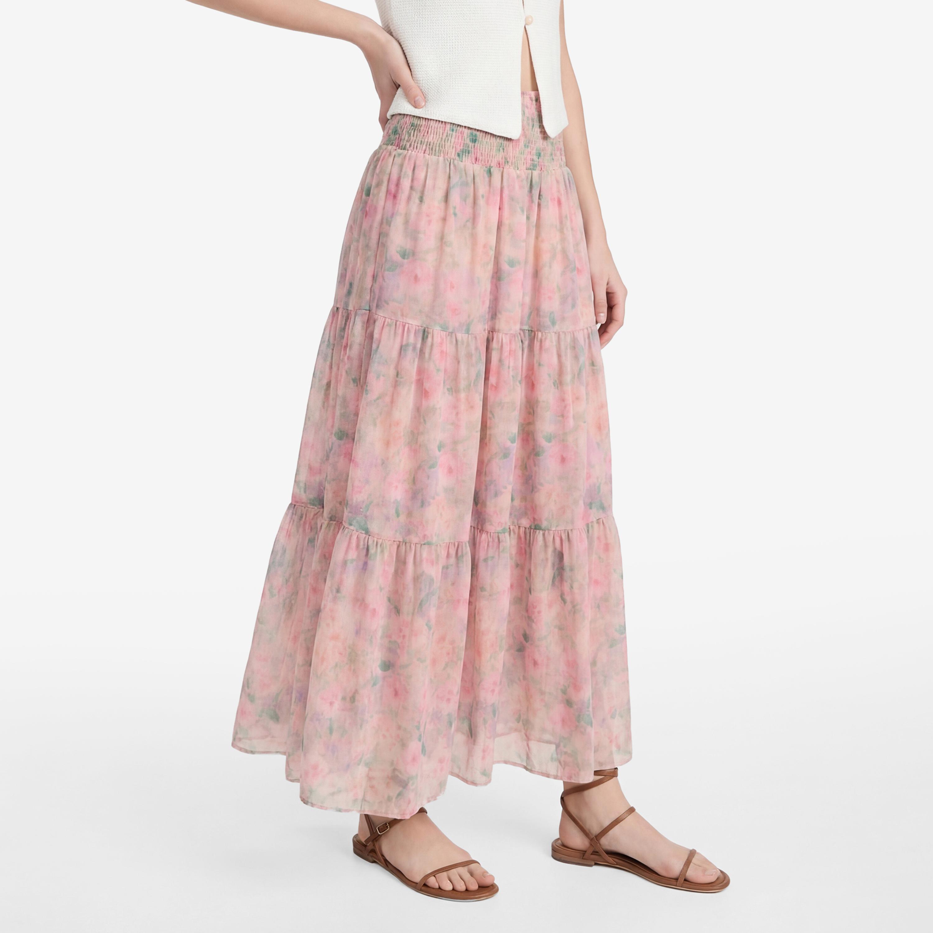 تنورة ماكسي نسائية بتصميم طبقات بطبعة زهور وردية من كوتون-women-clothing-bottoms-skirts-image-3