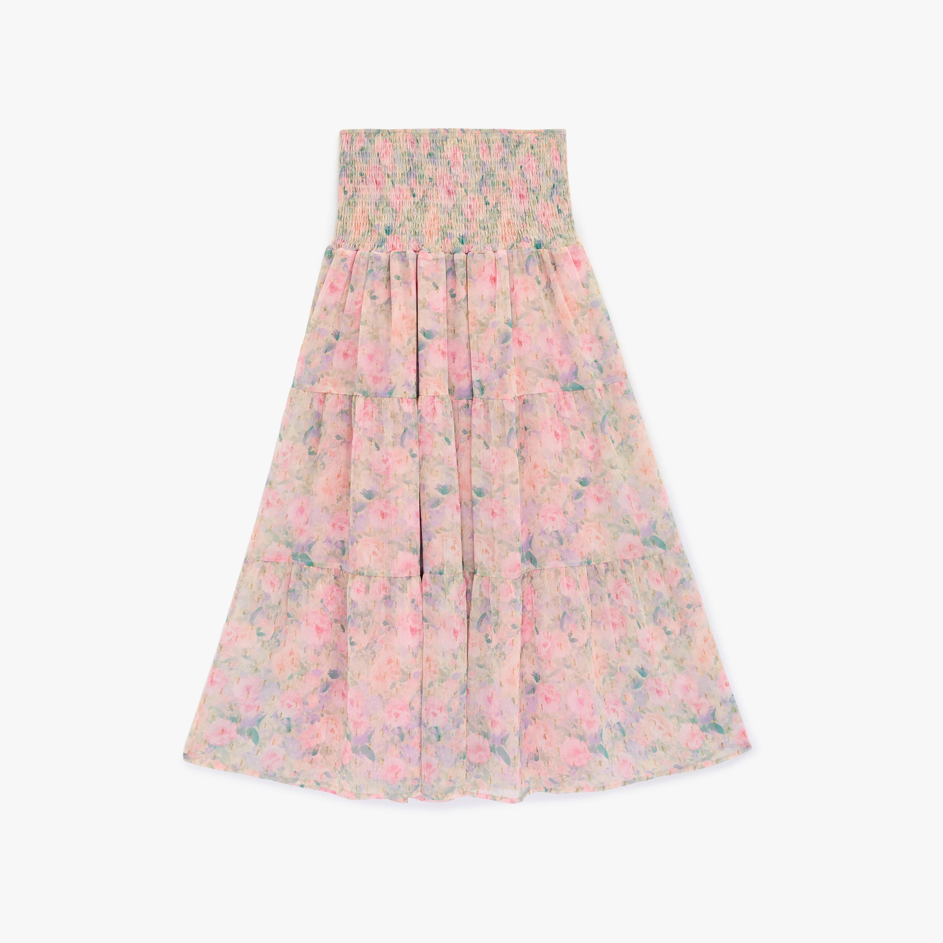 تنورة ماكسي نسائية بتصميم طبقات بطبعة زهور وردية من كوتون-women-clothing-bottoms-skirts-image-4