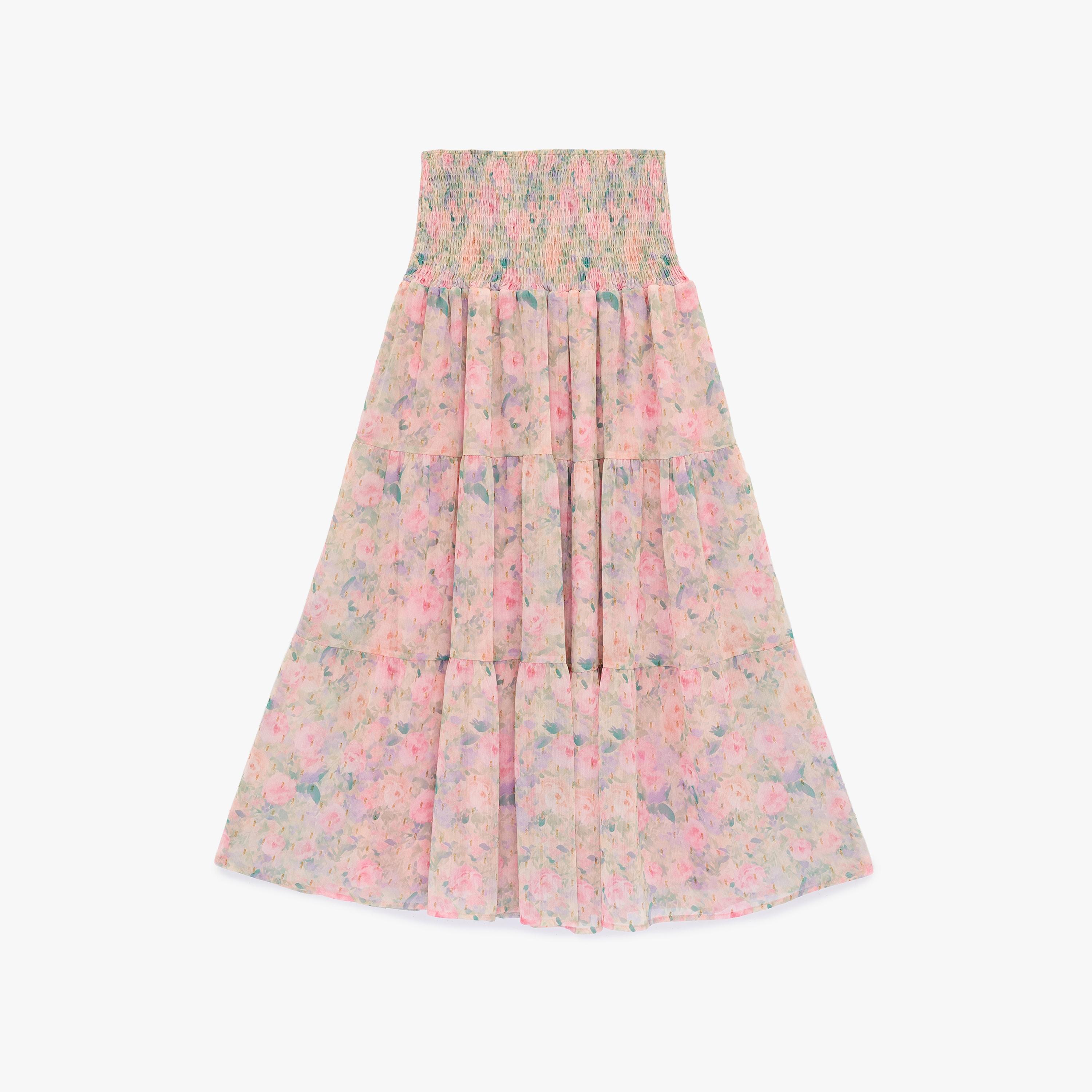 تنورة ماكسي نسائية بتصميم طبقات بطبعة زهور وردية من كوتون-women-clothing-bottoms-skirts-image-5
