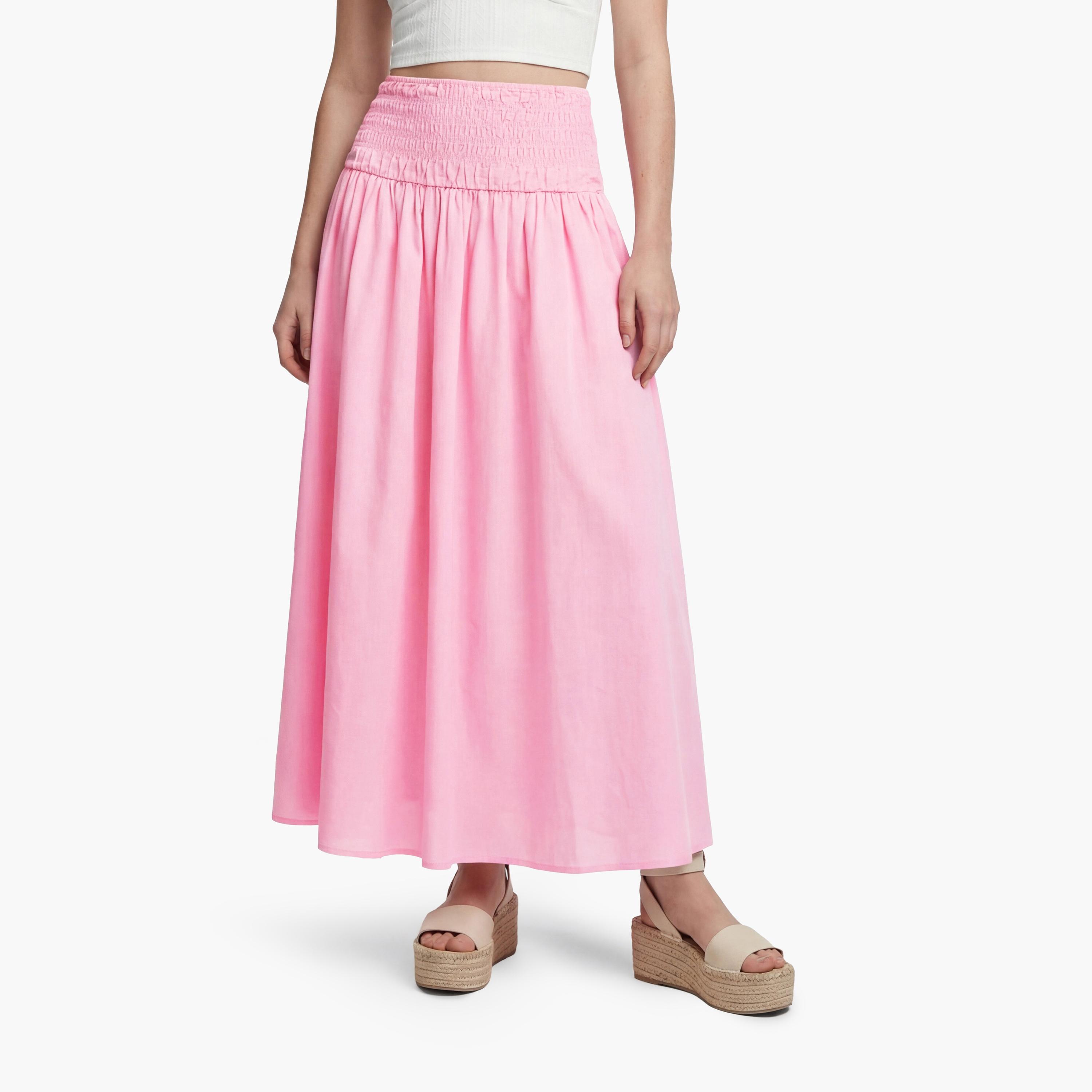 تنورة ماكسي نسائية قطنية قصة "ايه-لاين" بلون وردي من كوتون-women-clothing-bottoms-skirts-image-1