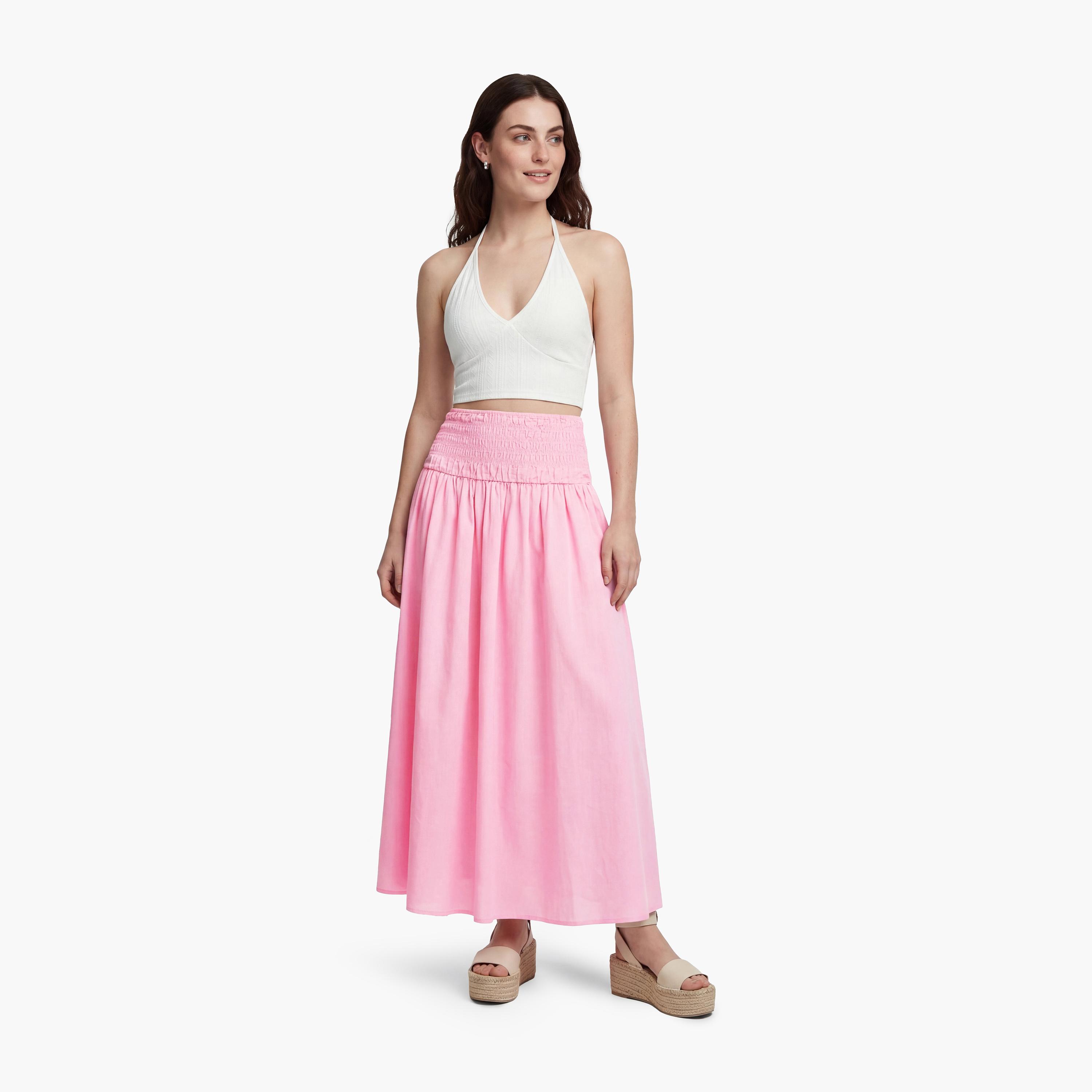 تنورة ماكسي نسائية قطنية قصة "ايه-لاين" بلون وردي من كوتون-women-clothing-bottoms-skirts-image-2