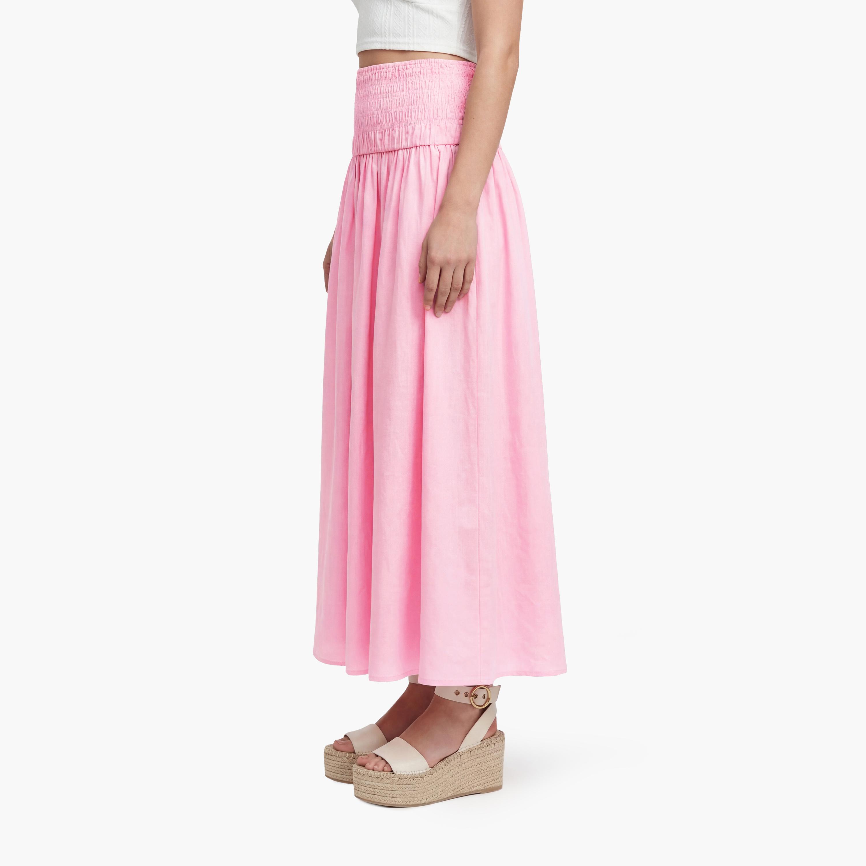 تنورة ماكسي نسائية قطنية قصة "ايه-لاين" بلون وردي من كوتون-women-clothing-bottoms-skirts-image-3