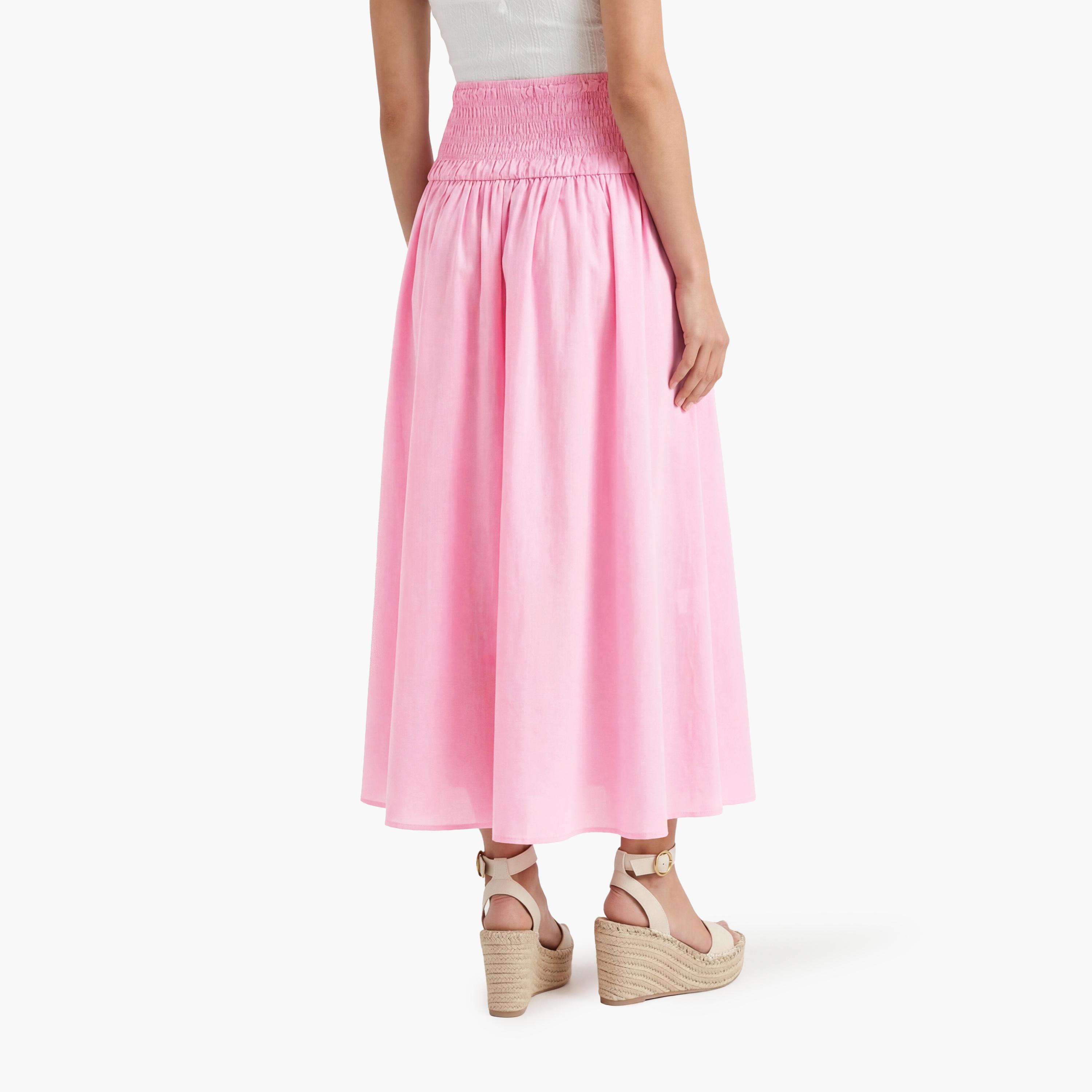 تنورة ماكسي نسائية قطنية قصة "ايه-لاين" بلون وردي من كوتون-women-clothing-bottoms-skirts-image-4