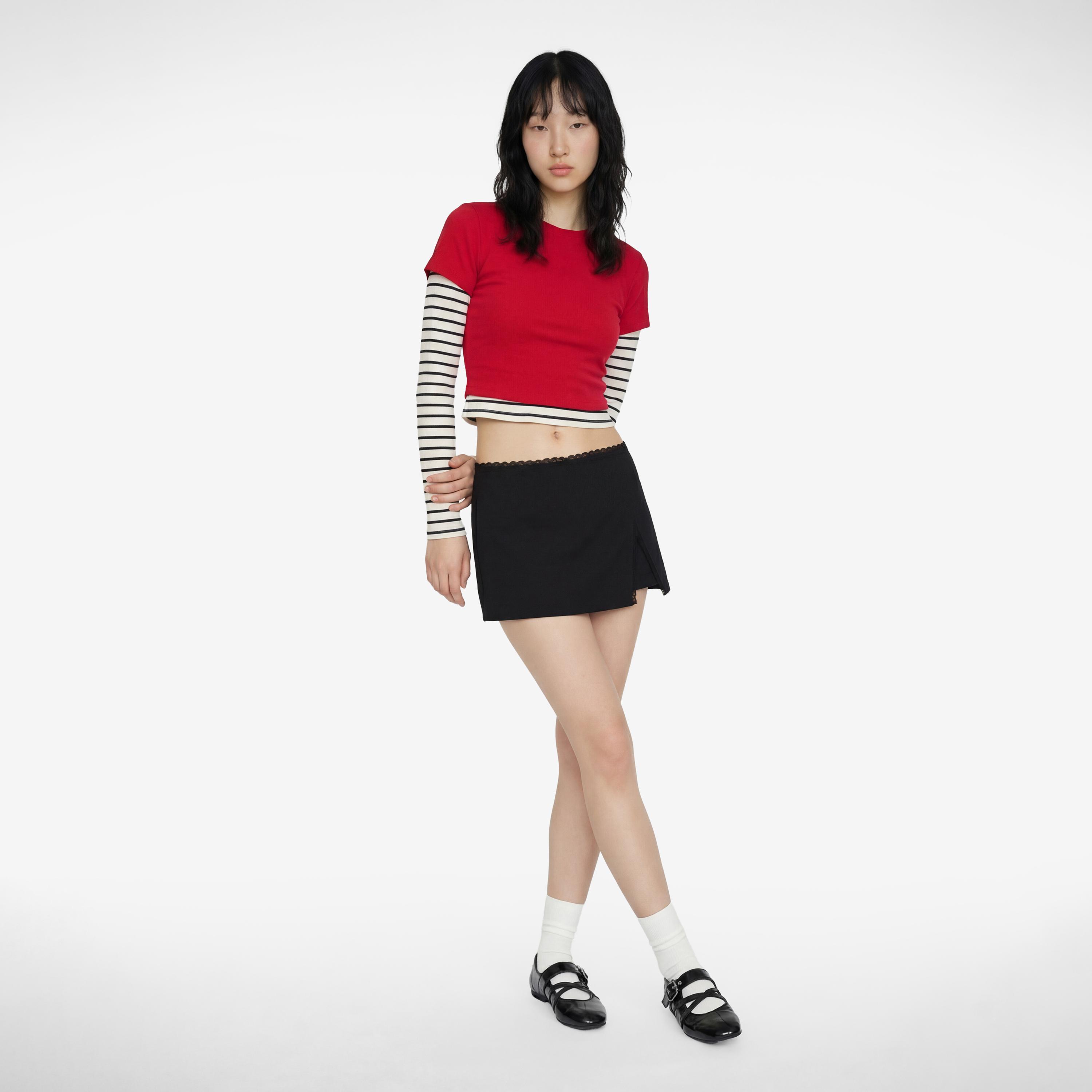 تنورة ميني نسائية قصة "ايه-لاين" بلون أسود من كوتون-women-clothing-bottoms-skirts-image-2