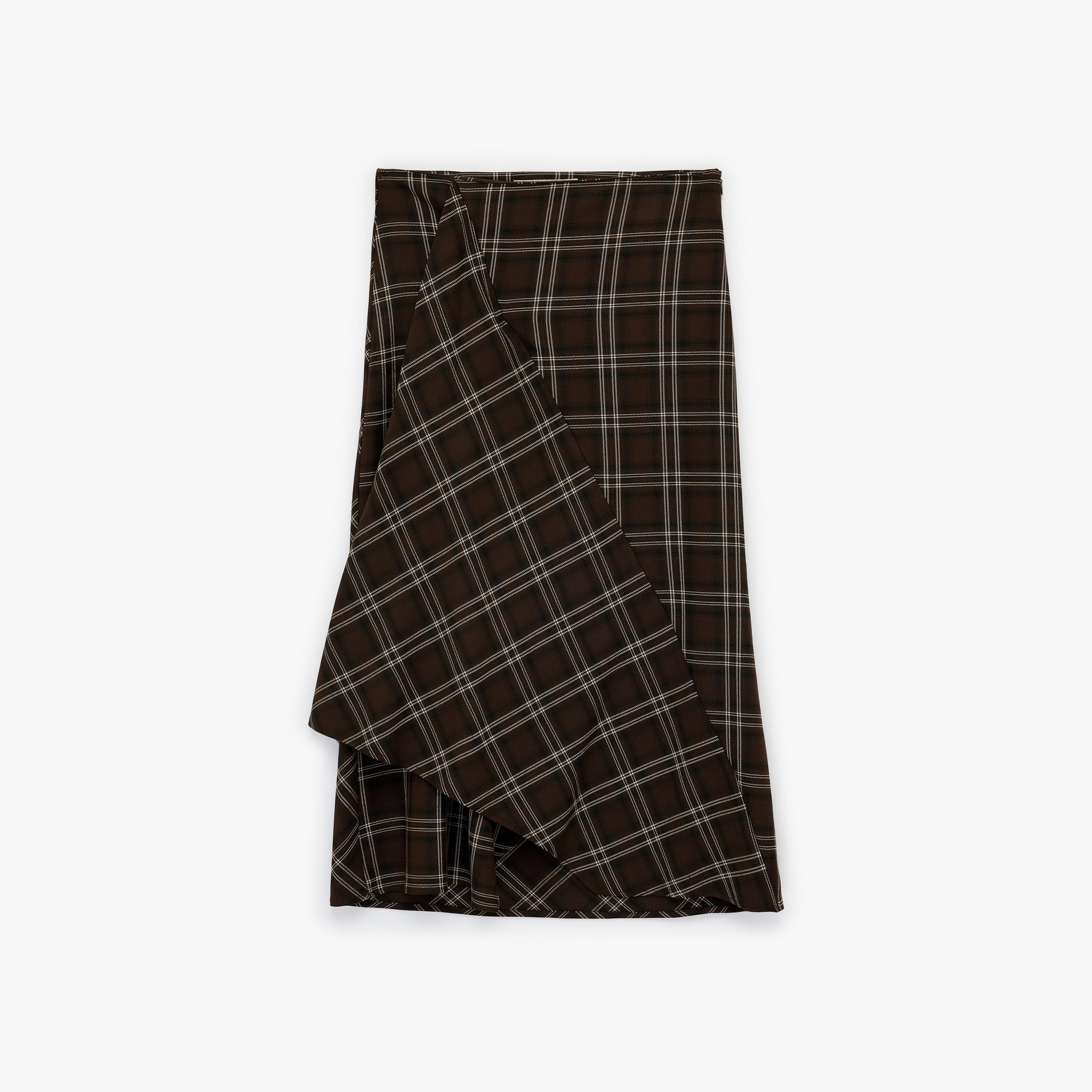تنورة ميدي نسائية قصة "ايه-لاين" بمربعات بنية من كوتون-women-clothing-bottoms-skirts-image-4