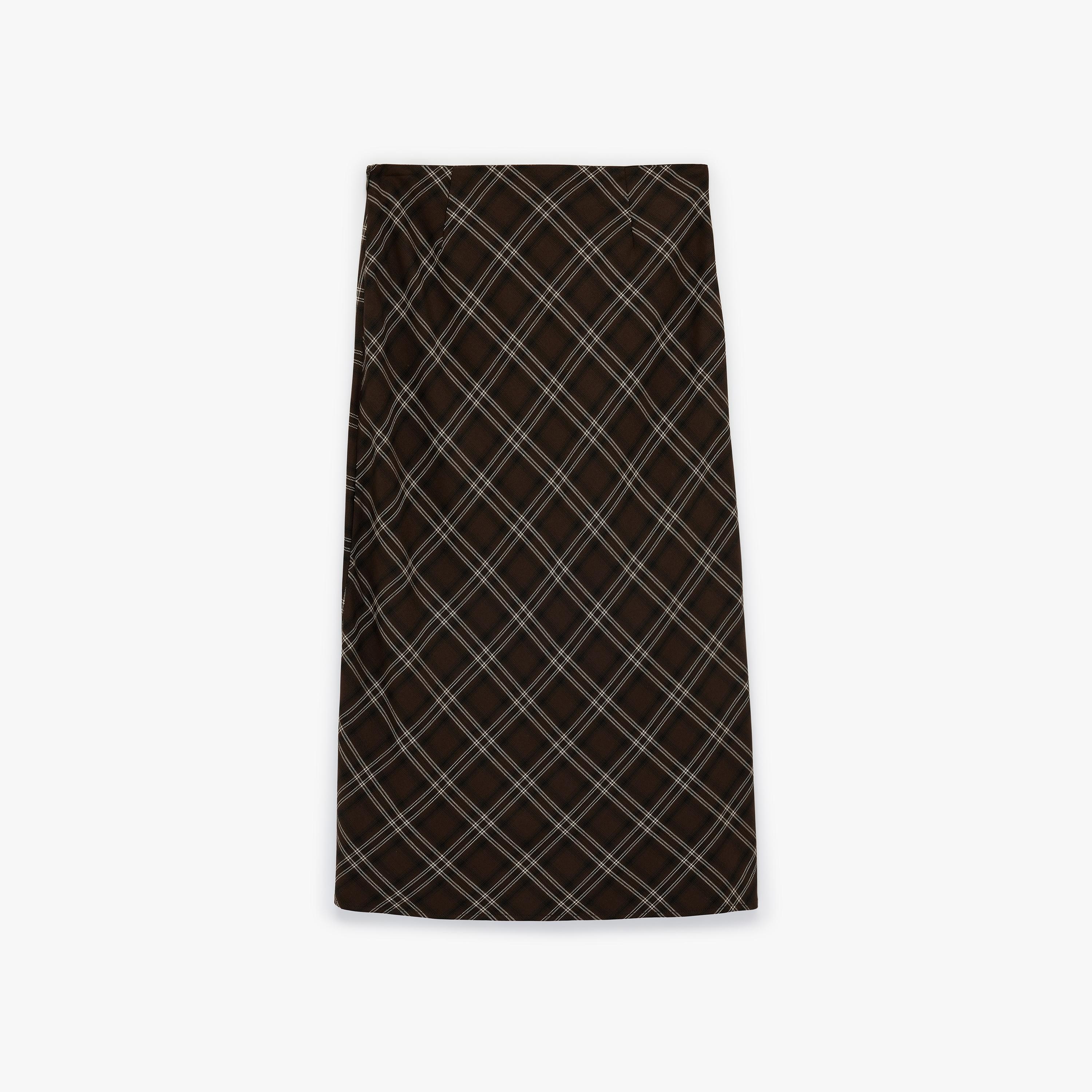 تنورة ميدي نسائية قصة "ايه-لاين" بمربعات بنية من كوتون-women-clothing-bottoms-skirts-image-5