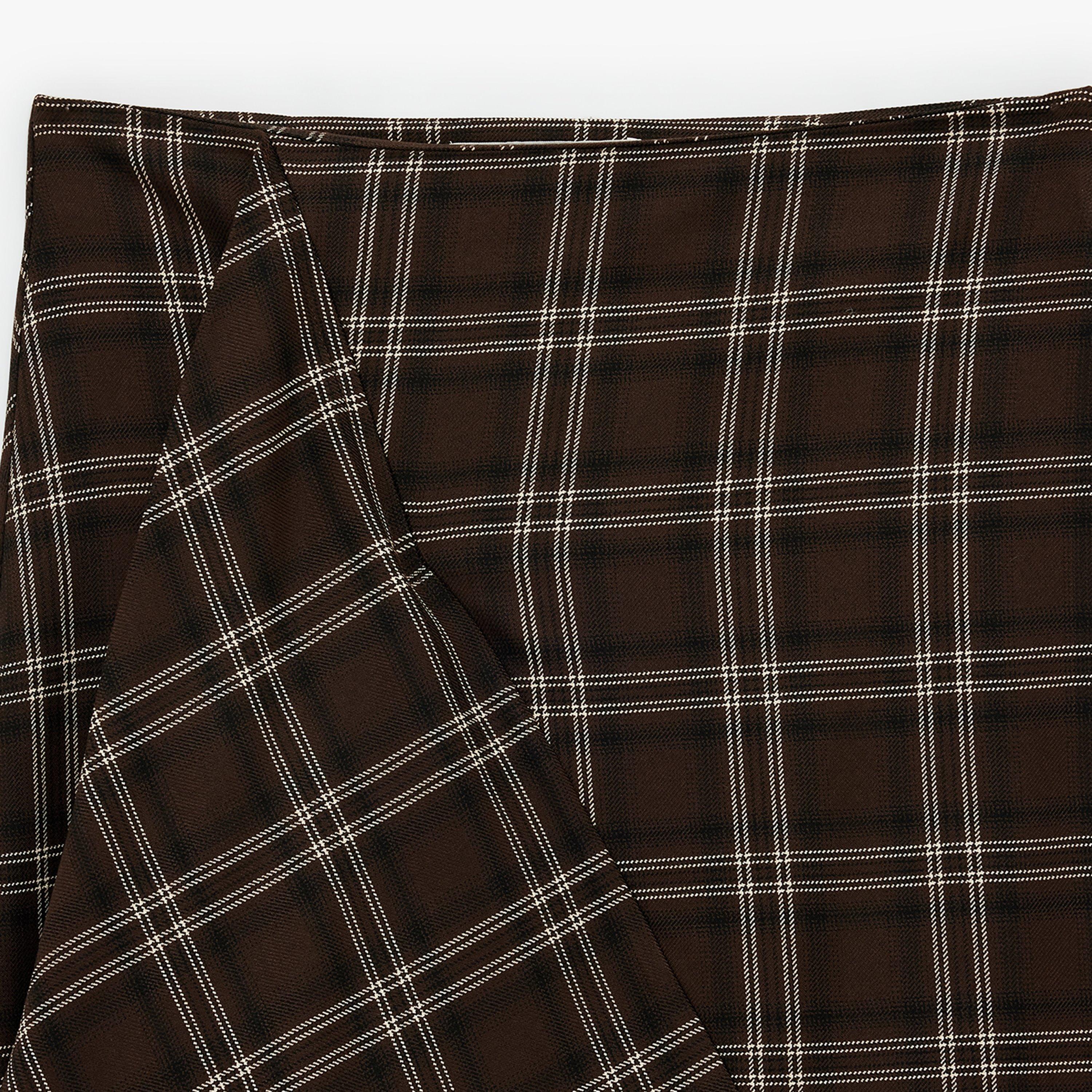 تنورة ميدي نسائية قصة "ايه-لاين" بمربعات بنية من كوتون-women-clothing-bottoms-skirts-image-6