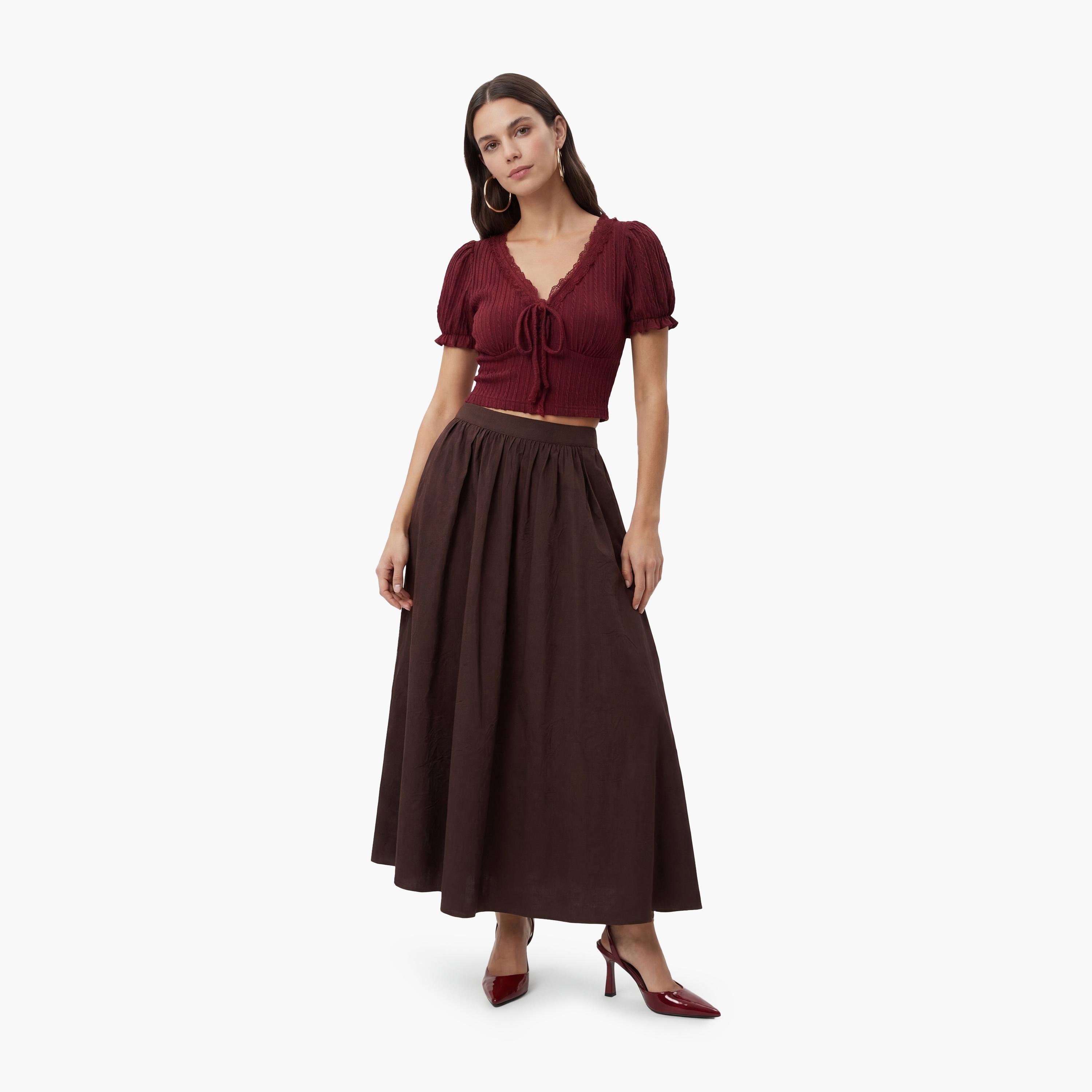 تنورة ماكسي نسائية بقصة كلوش بلون بني من كوتون-women-clothing-bottoms-skirts-image-2