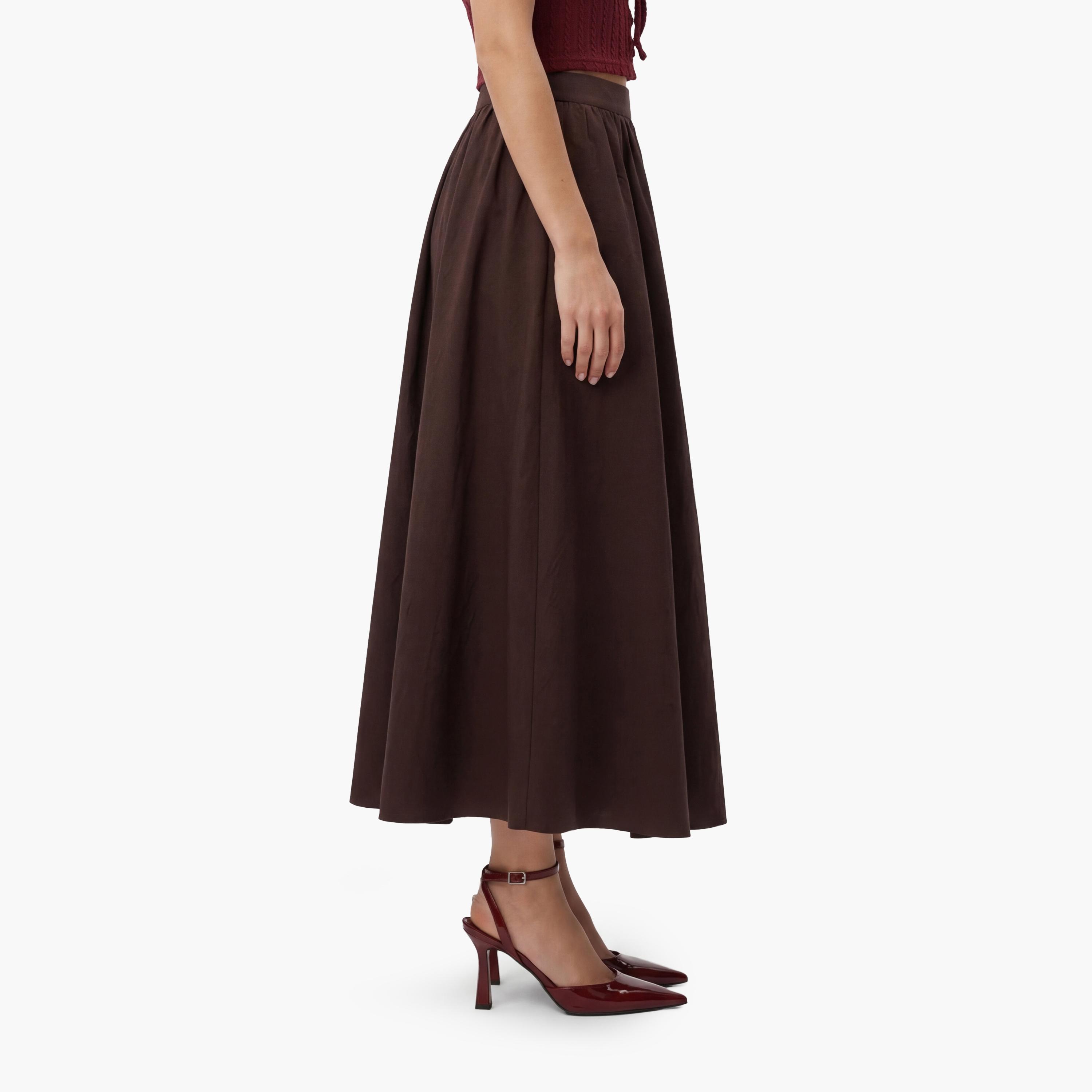 تنورة ماكسي نسائية بقصة كلوش بلون بني من كوتون-women-clothing-bottoms-skirts-image-3