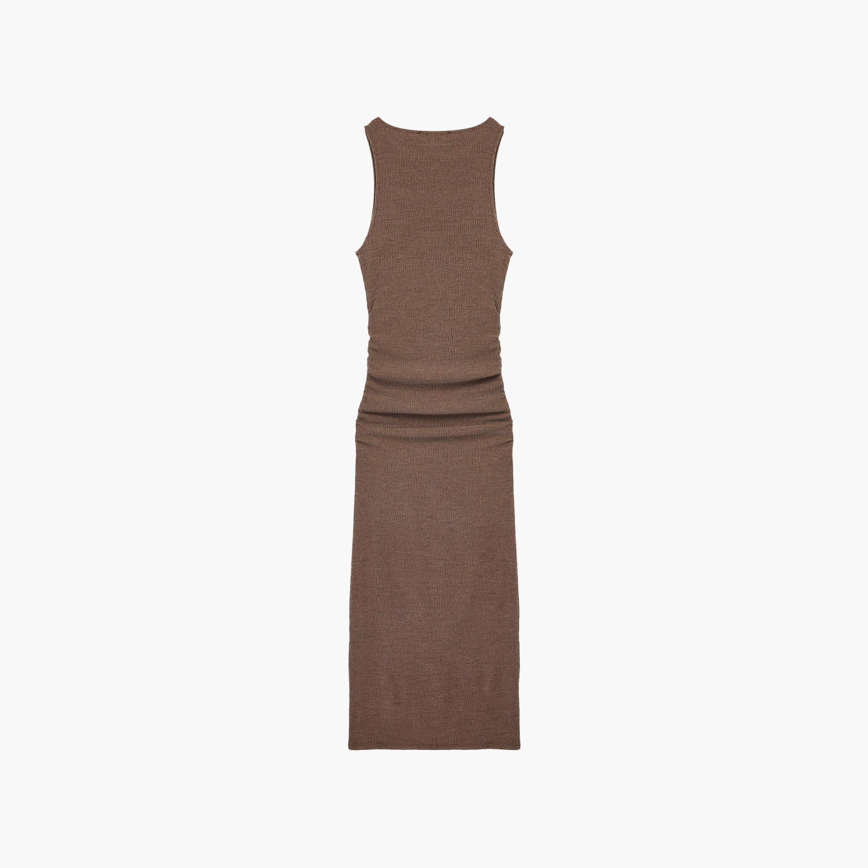 فستان ماكسي نسائي "بودي كون" بتصميم "تيكستشرد" بارز بلون بني من كوتون-women-clothing-dresses-image-4