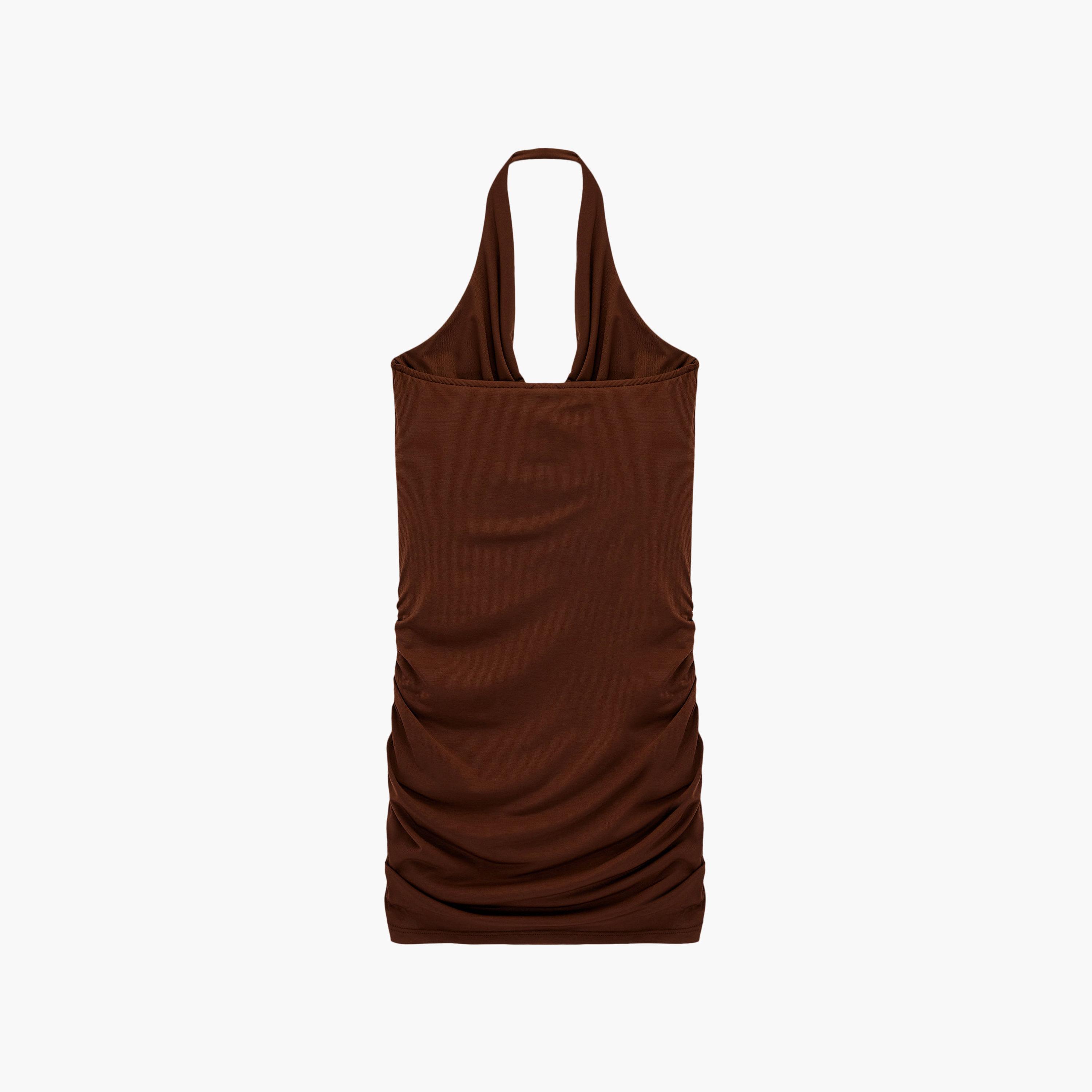 فستان ميدي نسائي "بودي كون" بياقة "كاول نيك" وتصميم "روشد" بزمزمة بلون بني من كوتون-women-clothing-dresses-image-7