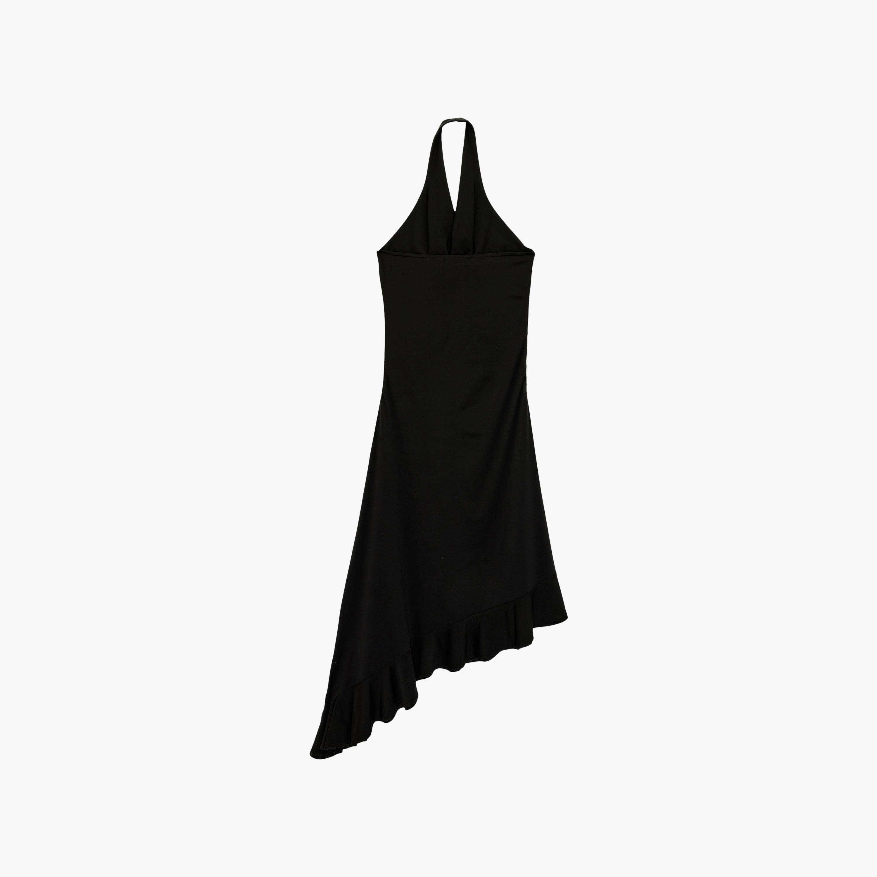 فستان ميني نسائي "أسيمتريك" بياقة "هالتر" بلون أسود من كوتون-women-clothing-dresses-image-5