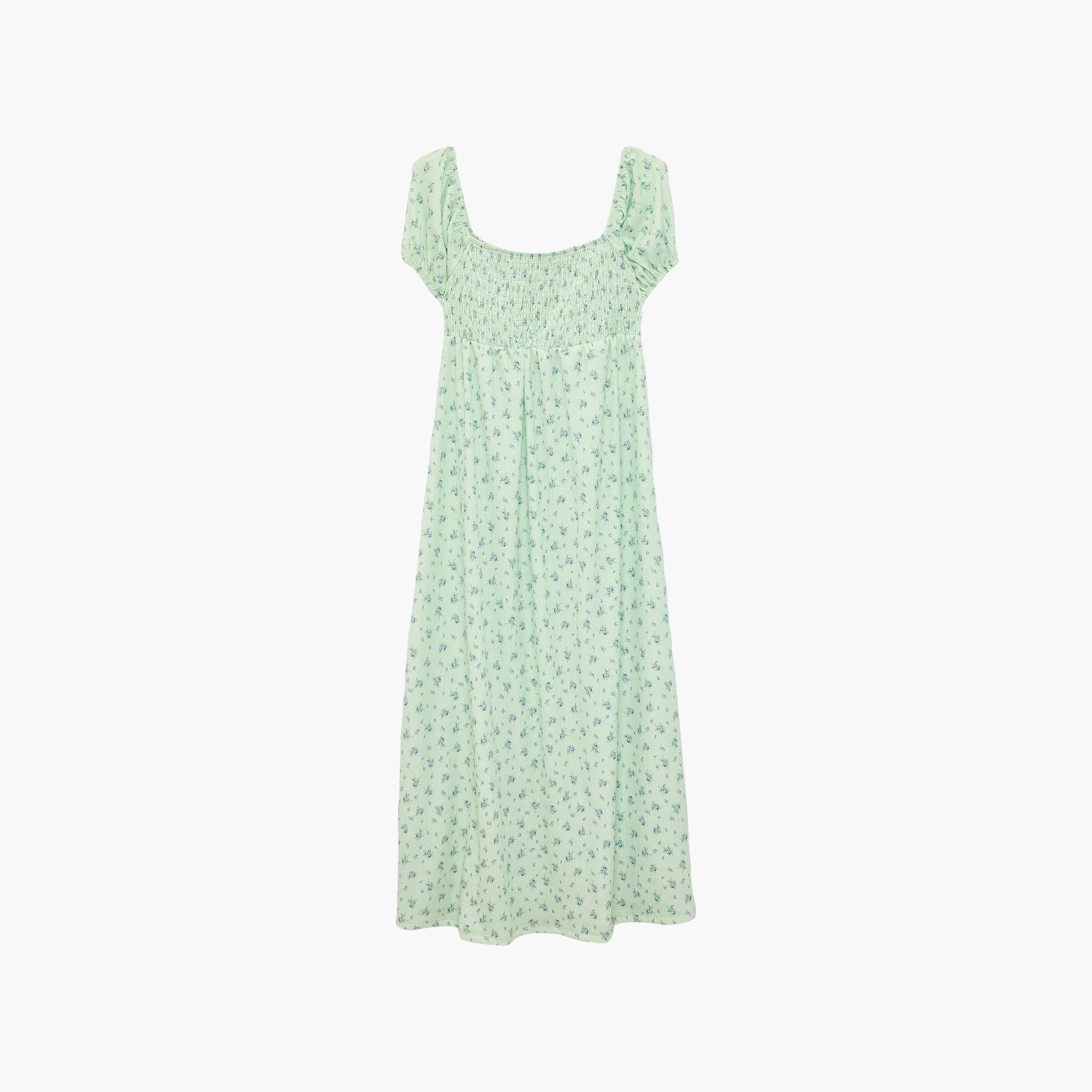 فستان ماكسي حريمي بنقشة زهور وفتحة رقبة مربعة وأكمام منتفخة من كوتون-women-clothing-dresses-image-3