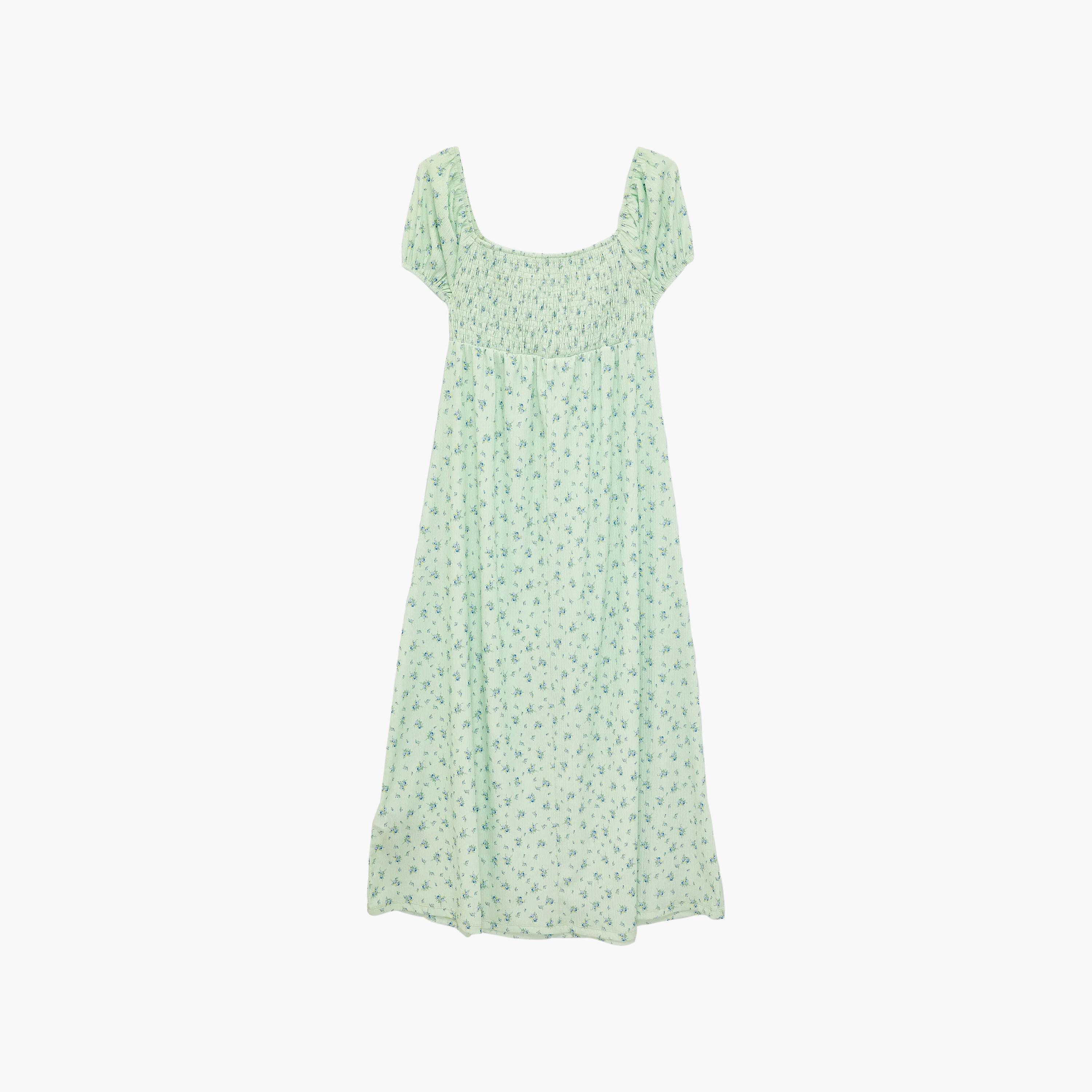 فستان ماكسي حريمي بنقشة زهور وفتحة رقبة مربعة وأكمام منتفخة من كوتون-women-clothing-dresses-image-4